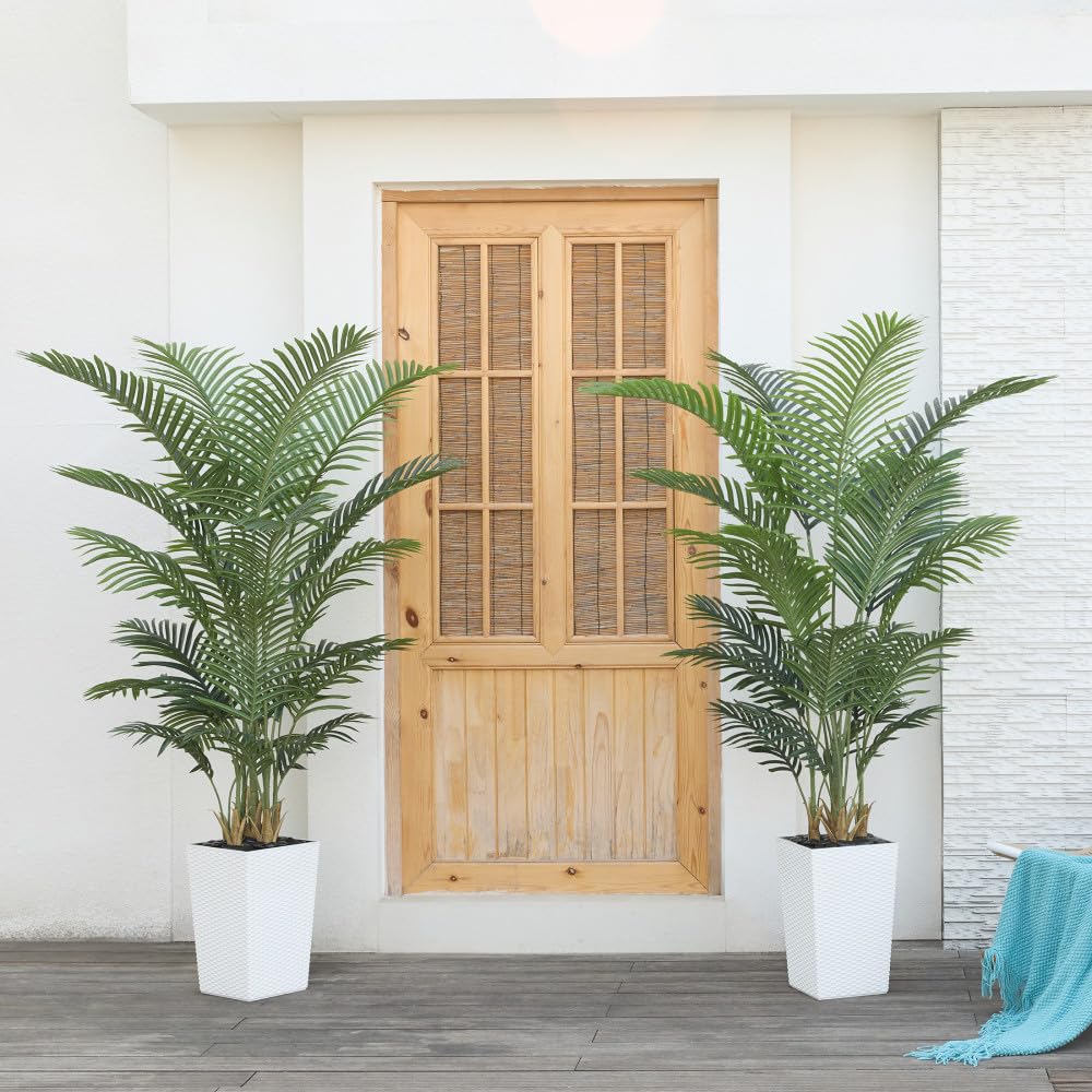 VeriNatural 6FT Artificial Palm Tree - Tall Fake Tree with White Taper Planter & Pebbles, UV Resistant for Indoor & Outdoor Decor - Large Potted Faux Plant for Living Room, Office, Home Decor,VN130