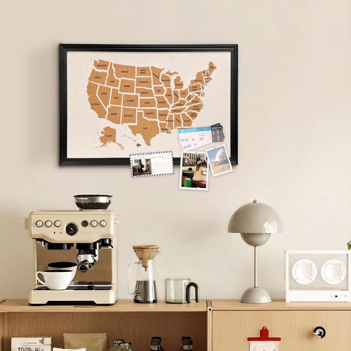 YCCYYCCY Wooden Frame Cork Board Map of The United State, 20" X 30" Bulletin Boards for Walls with 10 Pins, Travel Tracker Map for Office, School and Home (US-MAP,5075,D)