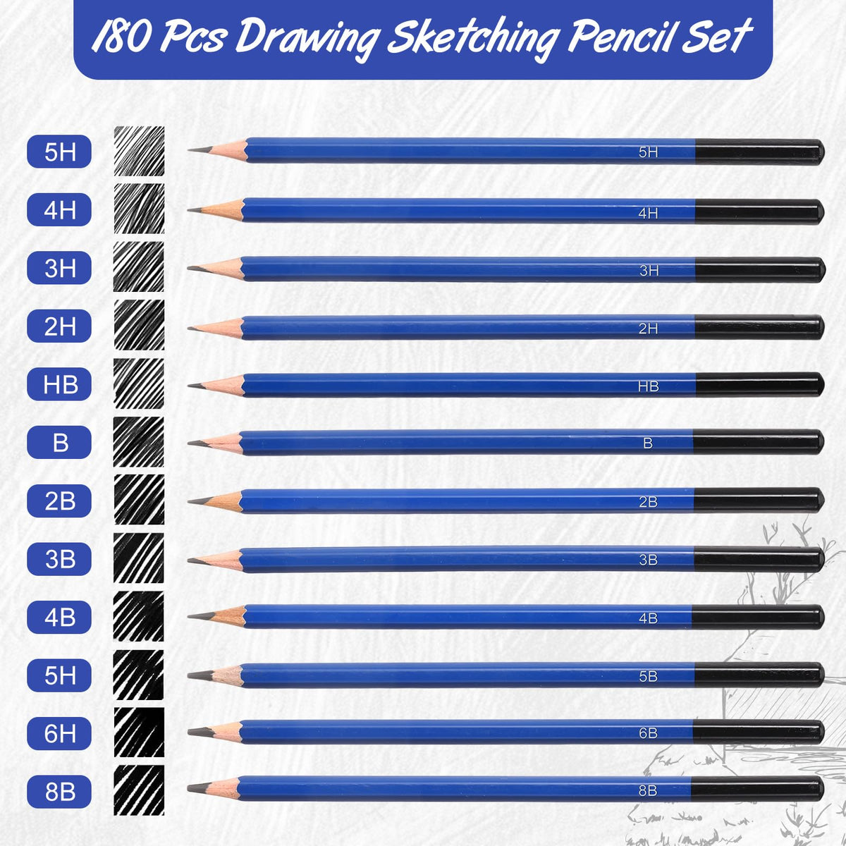 Humyoun 120 Pcs Graphite Sketch Pencil Set (8b - 5h) Professional Drawing Pencils Graphite Charcoal Gift Bulk for Beginners and Artists Art Sketching Supplies