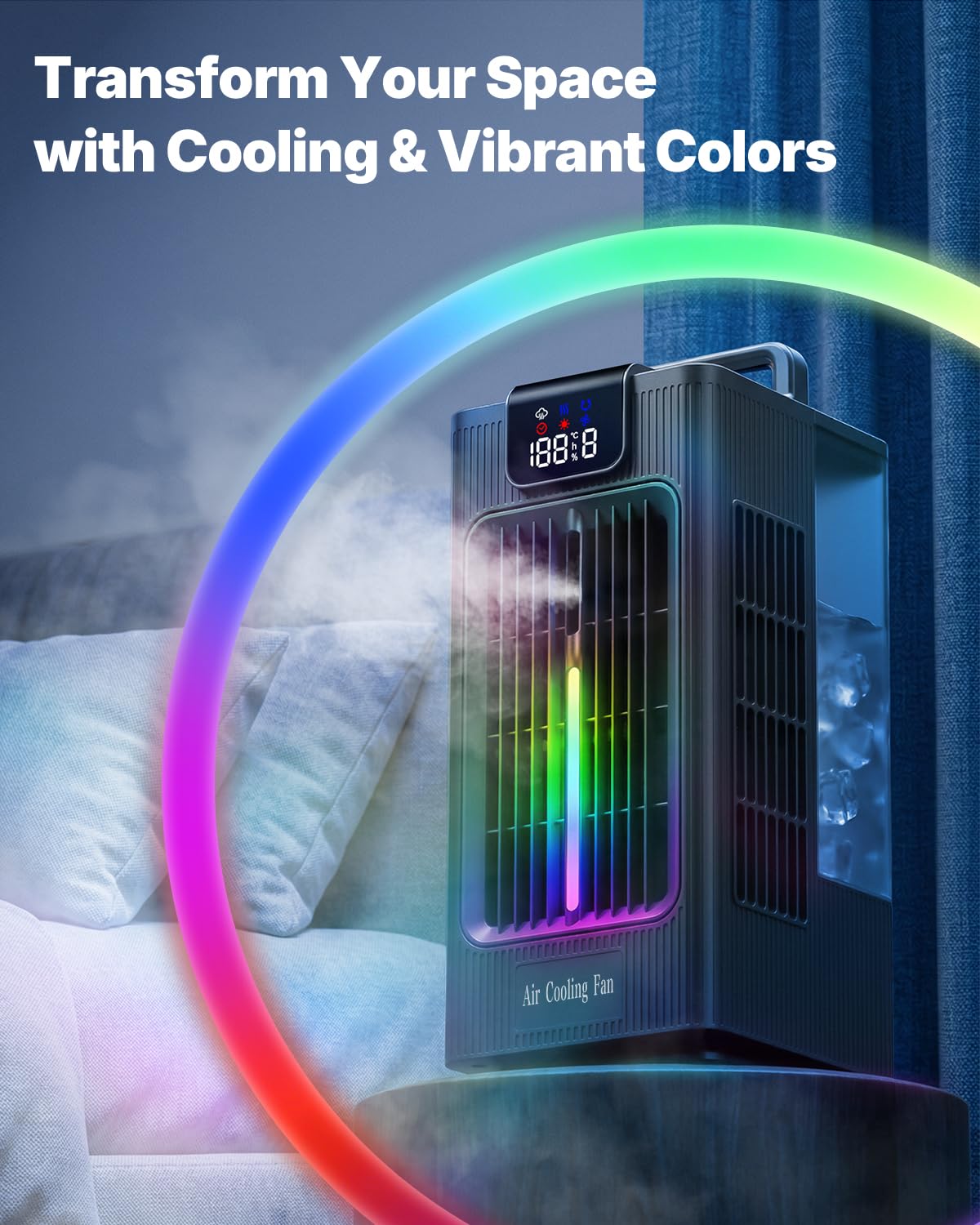 Mini Portable Air Conditioner Cooler: 2000ml Air Cooling Fan with 120°Oscillating - 3 Mist Modes & 4 Speeds, RGB Night Light, 1-8H Timer Remote Control - Portable Small AC for Bedroom, Room, Desk