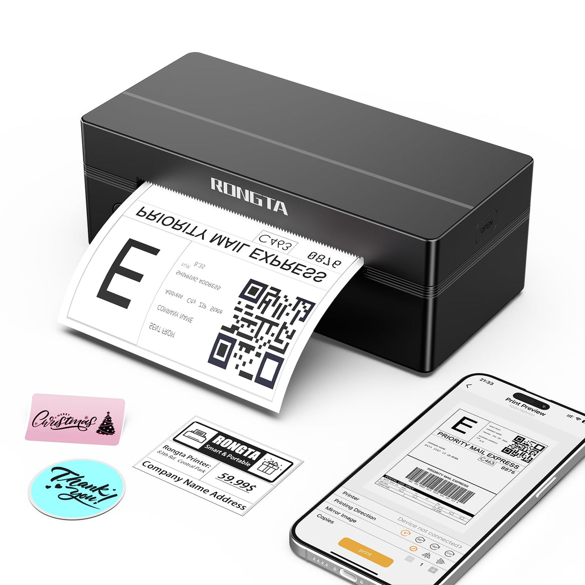 Rongta Bluetooth Thermal Shipping Label Printer, Wireless 4x6 Label Printer for Shipping Packages&Small Business, Compatible Windows/Mac/Android/iOS, Support USPS, UPS, Etsy, Shopify, RP425