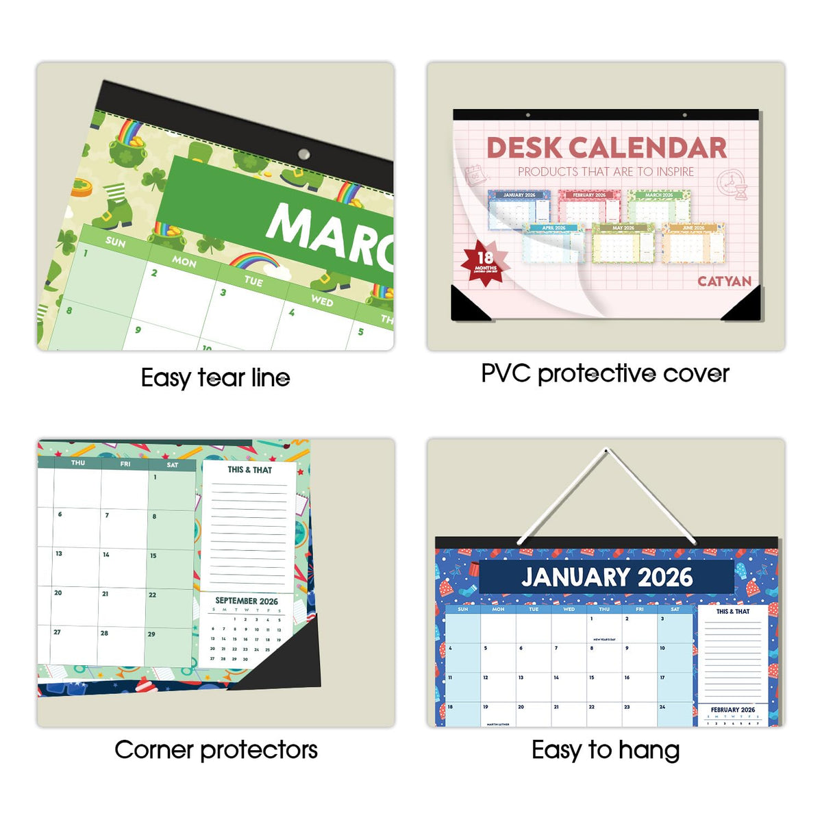 Large Desk Calendar 2026-2027, Teacher Desk Calendars, 18 Months (Jan 2026 - Jun 2027) with Holidays, Home Classroom, Office Decor, Teacher Must Haves, PVC Cover, Round Holes, Tear-off Calendar (Season Calendar)