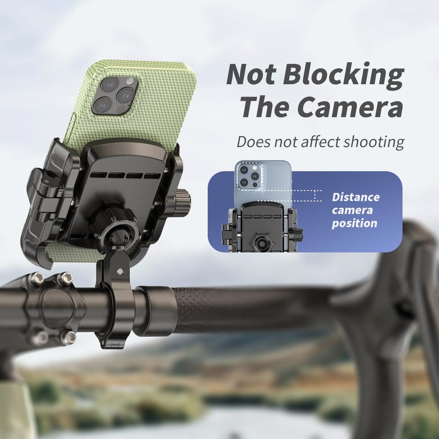 LOKTENWO Bike Motorcycle Phone Mount with Aluminum Alloy Mounting Base, [1s Lock & Release] [Camera Friendly] Bicycle Handlebar Cell Phone Holder for Scooter ATV, Fit 5.4-7.2" Smartphone
