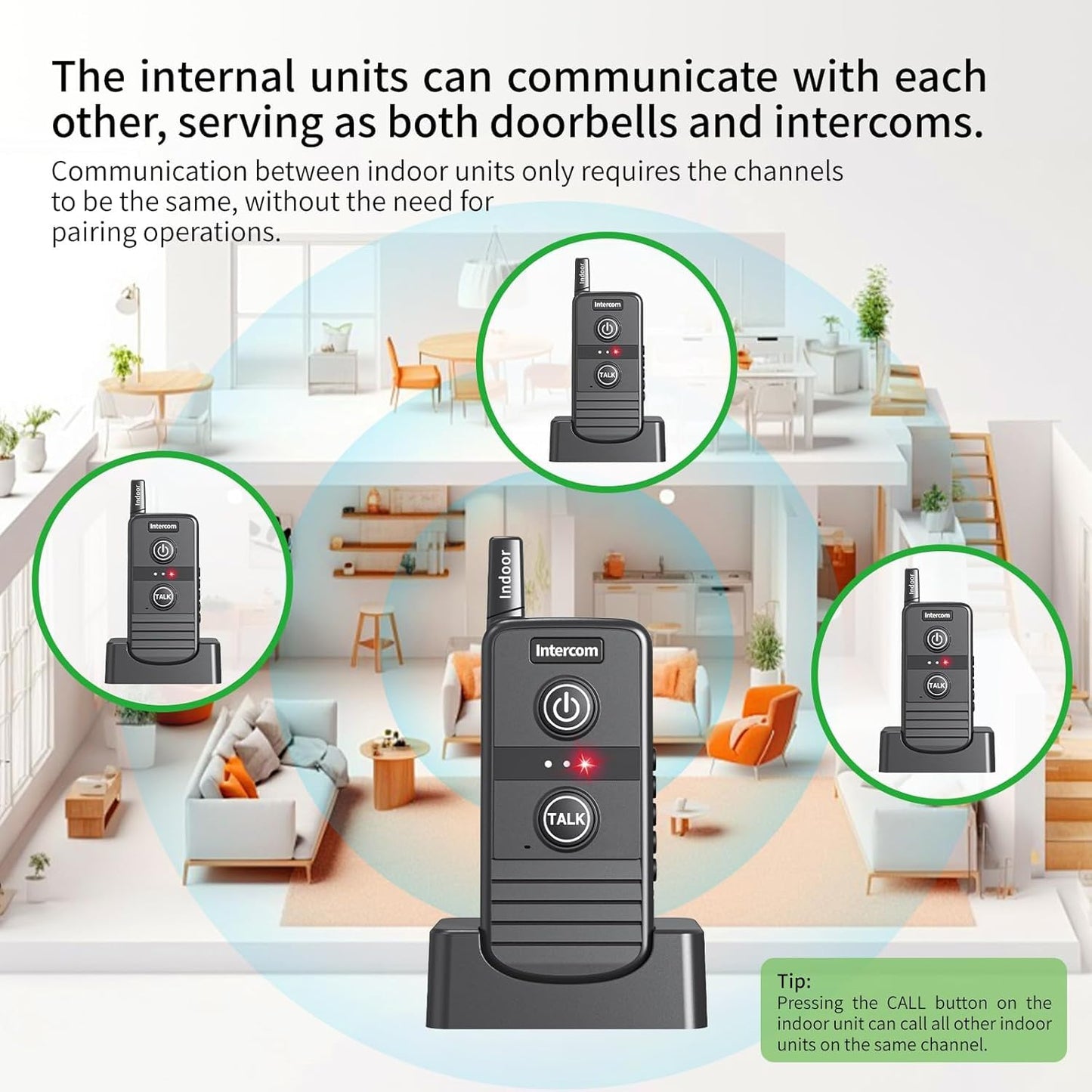 PANDAAR Two-Way Real-time Intercom, Intercoms Wireless for Home 4900ft Long Range, Room to Room Communication System for Elderly, Wireless Intercom System for Home Business Office, 2 Pack