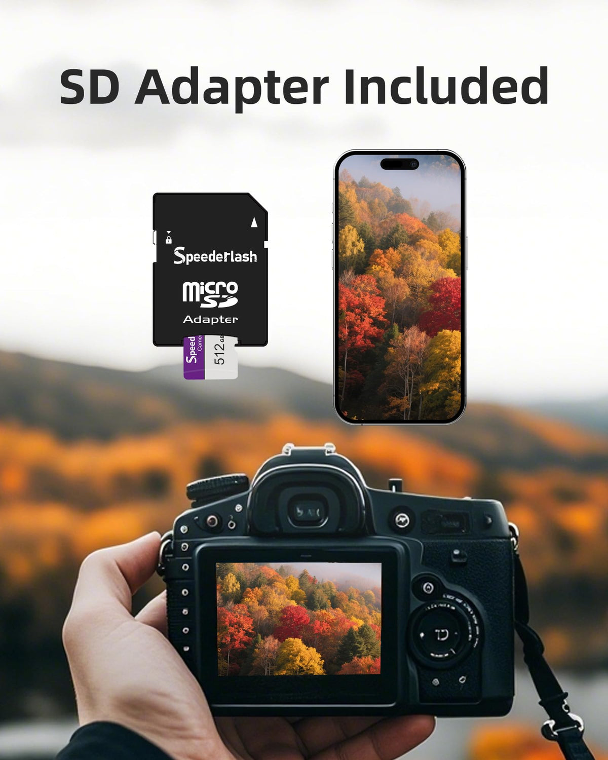 Micro SDXC Memory Card 64GB, Speederlash Camera Plus TF Card with Adapter, Up to 90MB/s Read Speed, 4K UHD&5K Video Support, U1 V30 A1 Rated, Waterproof, for Security Camera, Dashcam, Drones