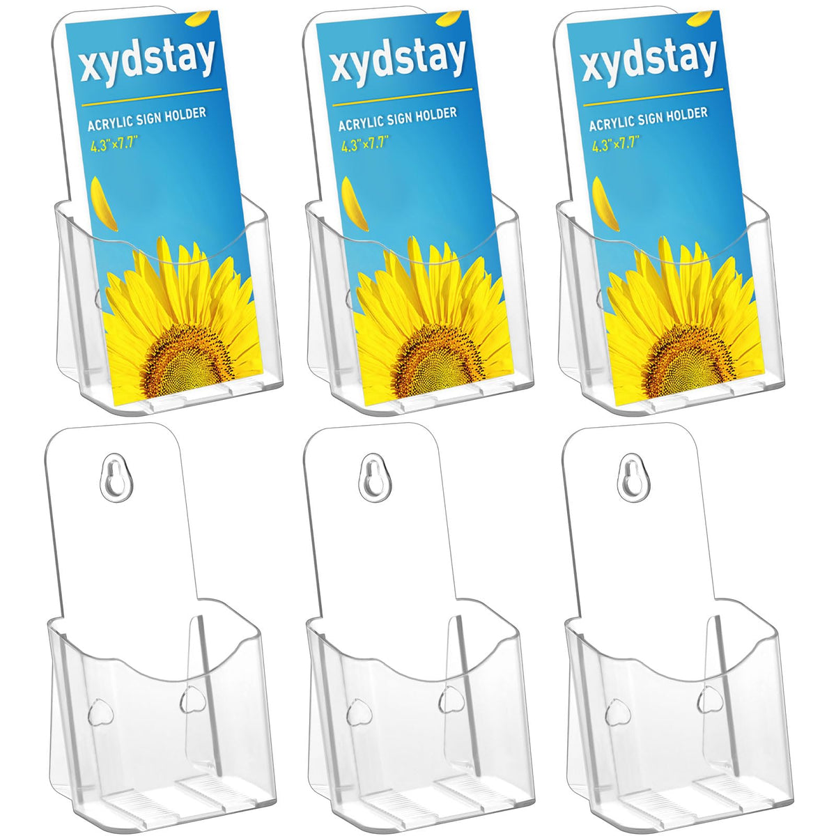 xydstay Acrylic Brochure Holder 4x9 Inches Slant Back Design, Clear Display Stand, Plastic Table Stand Sign, Pamphlet Flyer Display, 6 Pack