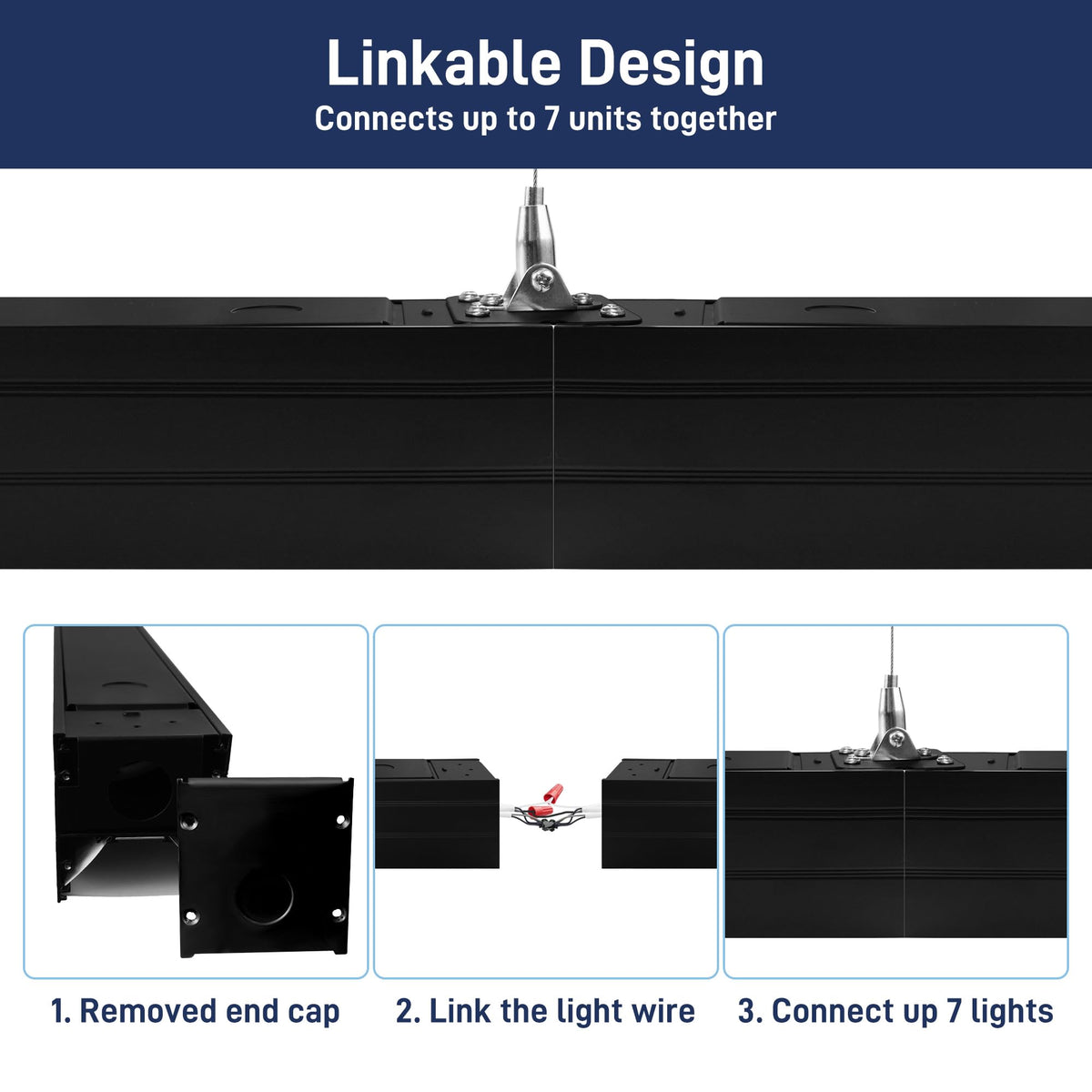 hykolity 4FT LED Architectural Suspended Linear Channel Light Linkable, 23/32/40W 3000K/4000K/5000K CCT Selectable, 0-10V Dim Office Lighting Fixture for Commercial Places, 4600lm, ETL, 4 Pack - Black
