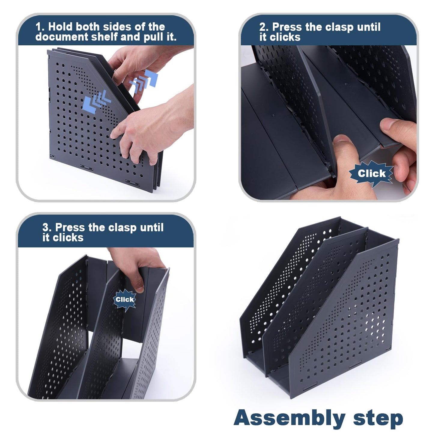 FRETONBA Collapsible Magazine File Holder with 2 Vertical Compartments Foldable Binder Holder for Desk Binder Storage Organizer Plastic Magazine Holders for Shelf, Dark Gray