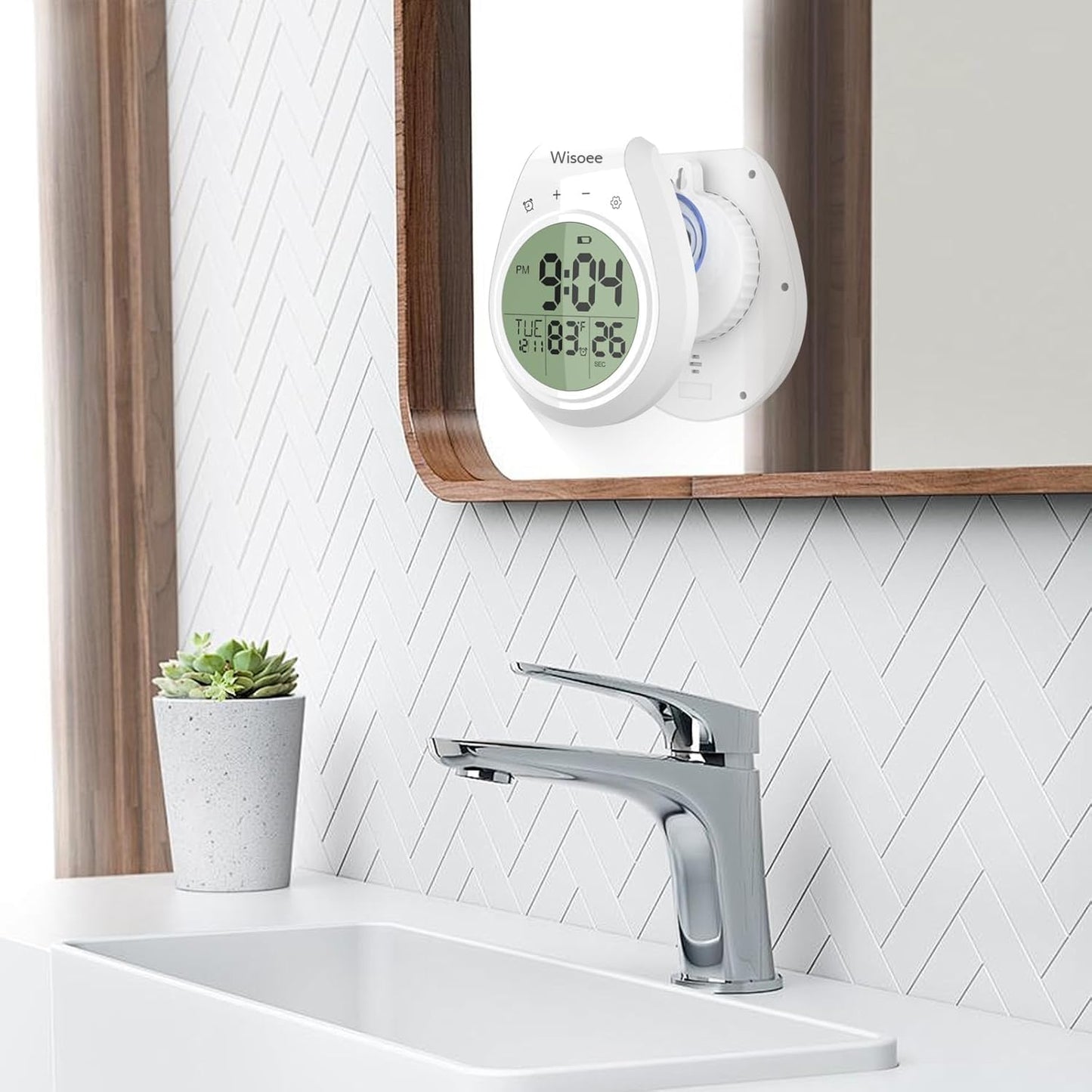 Wisoee Shower Clock Waterproof Bathroom Timer, Kitchen Wall Clock with Countdown, Temperature, Suction Cup, Battery Operated Digital Clock for Bath, Cook