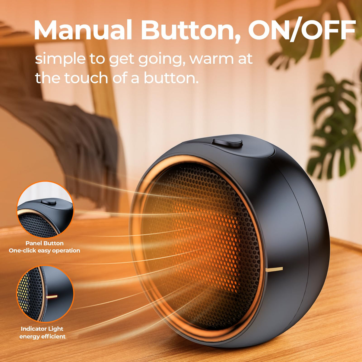 ASNUG Space Heater, Portable Electric 500W PTC Ceramic Heaters for Indoor Use, Efficient Fast Heating, Tip-Over & Overheat Protection, Quiet Small Mini Desk Heater for Bathroom Home Office Bedroom