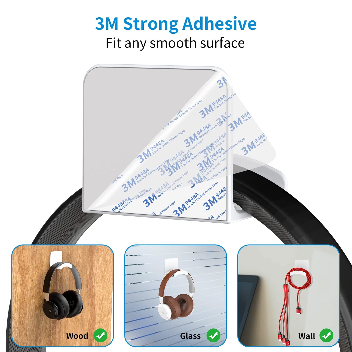 SOKUSIN Headphone Stand Headset Holder - Adhesive Gaming Earphones Hanger, Universal Desk Wall Mount Hook for All Headphone/Controller, Compatible with Beats, AirPods Max,Sony, JBL (White-2PCS)