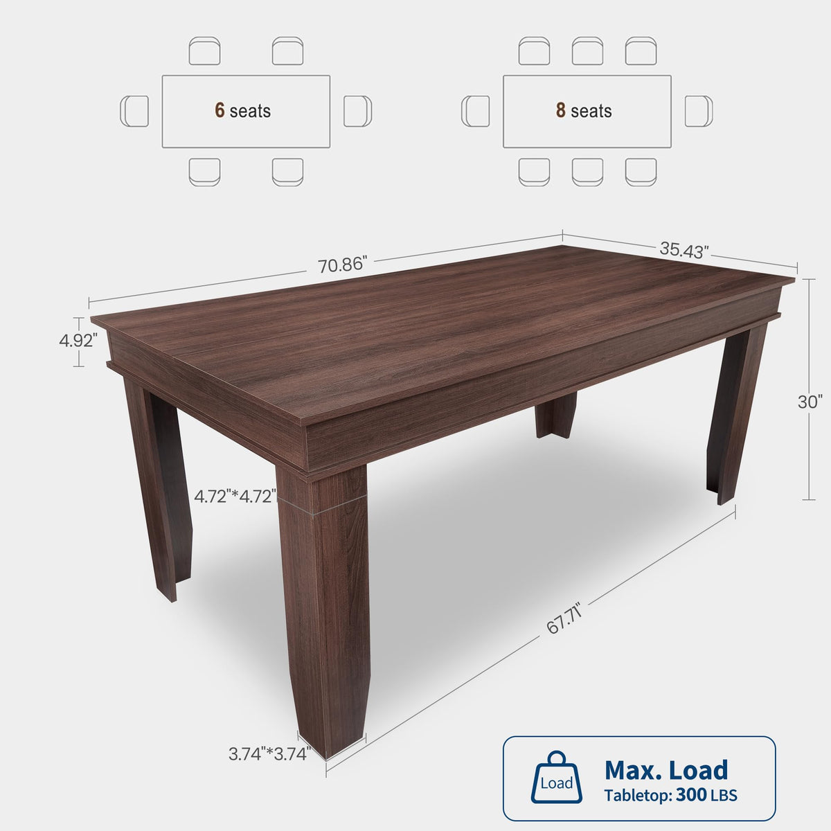 71 Inch Executive Desk, Large Black Computer Desk with Sturdy Thick Legs, Modern Farmhouse Home Office Desk, 180cm Spacious Writing Table for Study, Professional Workstation Furniture, Rectangular