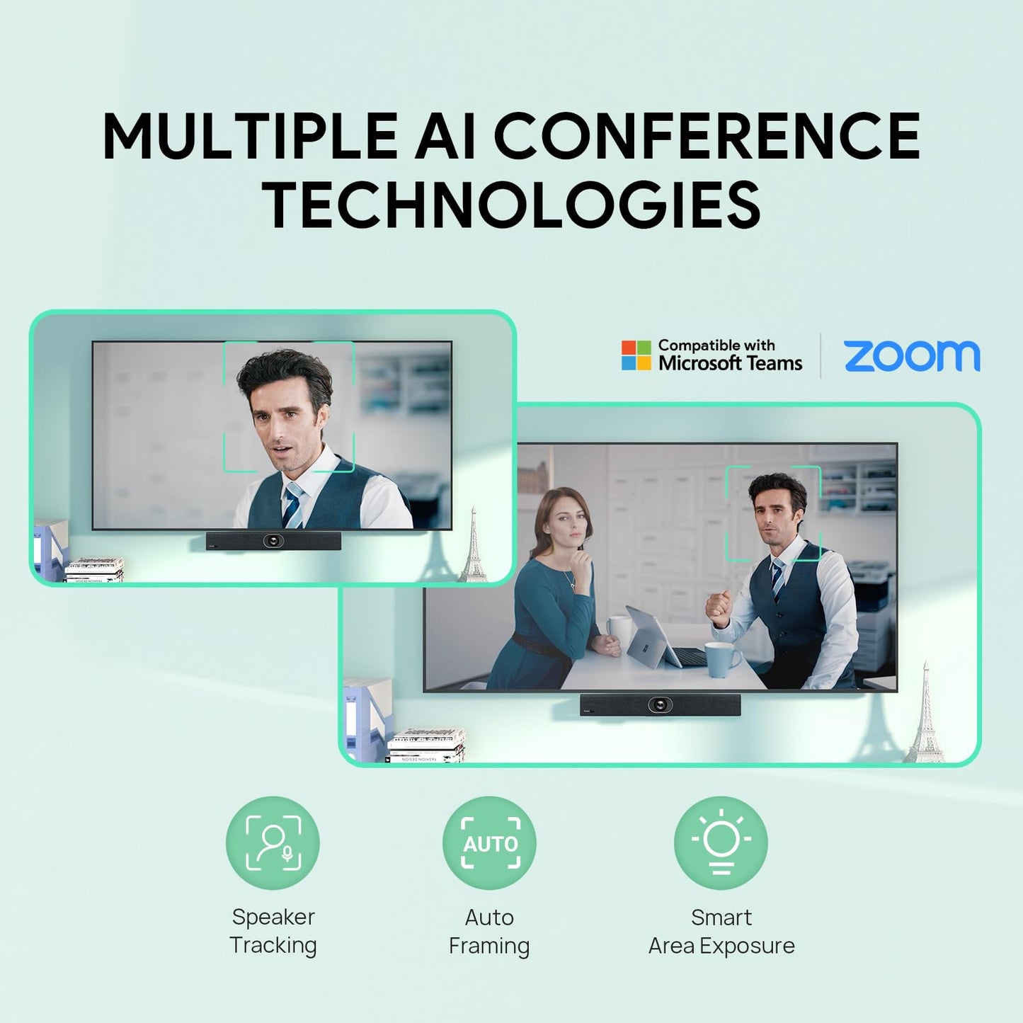 Yealink UVC40 E2 USB Conference Room Camera System Ultra-HD 4K Video Conference Camera 120° Wide-Angle Lens Built-in 8 Microphone Arrays Auto Framing Speaker Tracking and Smart Area Exposure Webcam