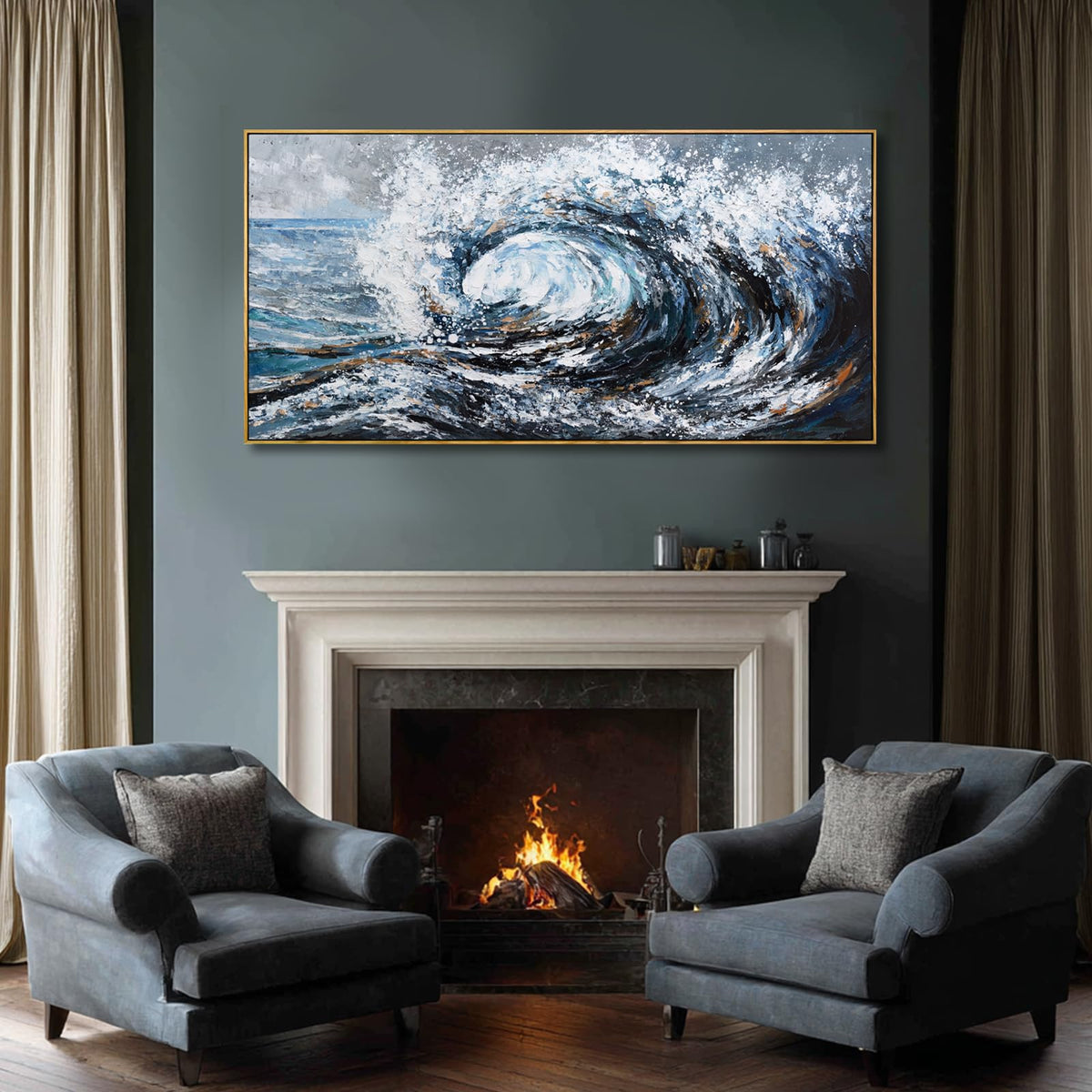 SDYA Canvas Prints Wall Art, Blue Ocean Wave Sea Picture Paintings,Modern Artwork Wall Decor for Home Room Office Decorations 24"x48"