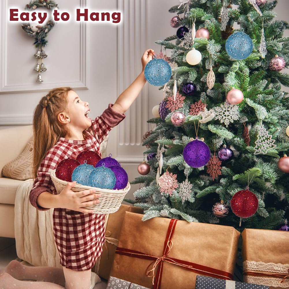 4" Large Christmas Balls Ornaments 6 Pcs Shatterproof Big Grey Blue Christmas Ornaments for Xmas Tree Bulk Glitter Big Xmas Tree Ornament for Trees Halloween Holiday Wedding Party Decoration