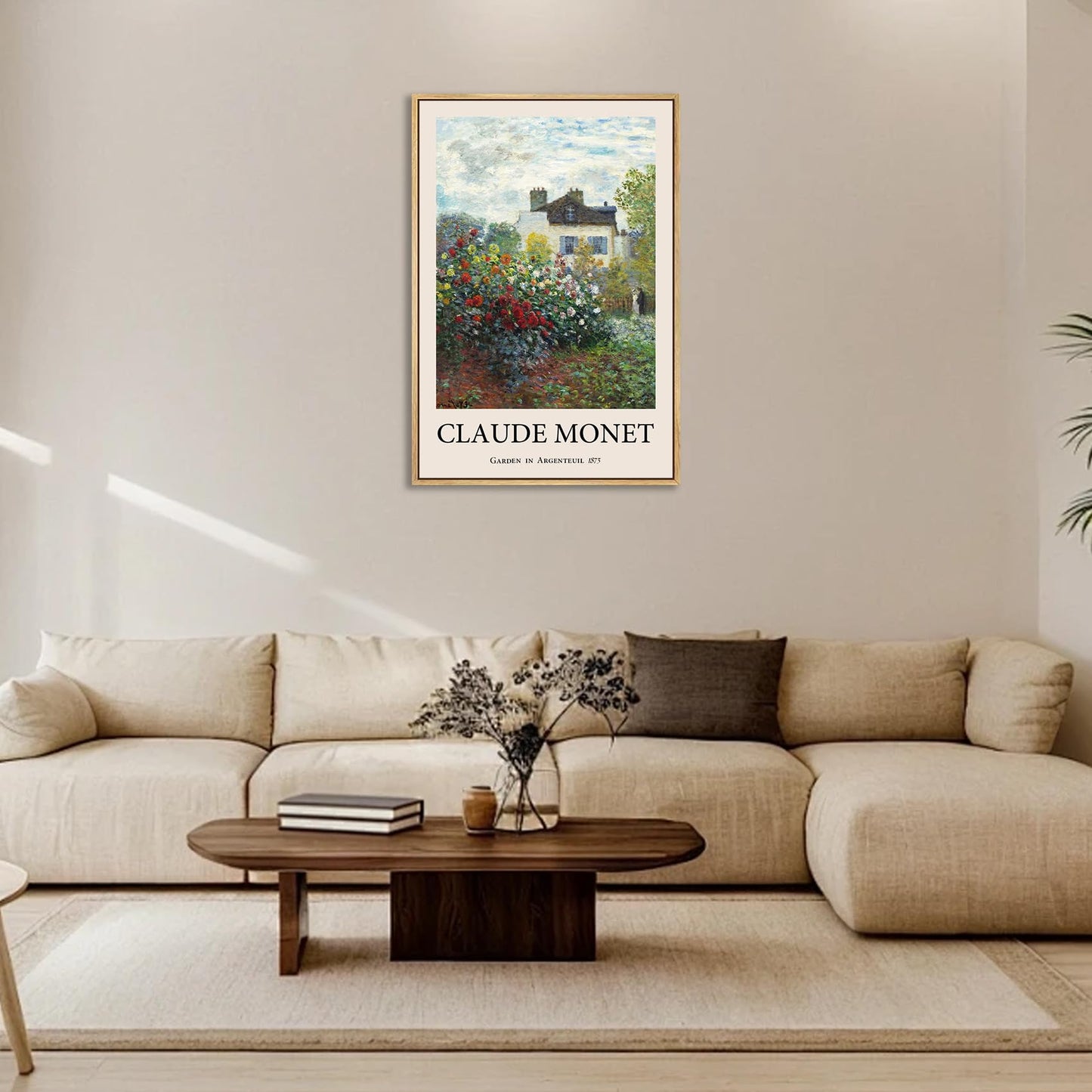 LARAGE Claude Monet Framed Canvas Wall Art,Garden in Argenteuil Famous Oil Painting Pictures,Impressionist Famous Reproductions Artwork for Living Room Office Classroom Wall Decor -12x16in