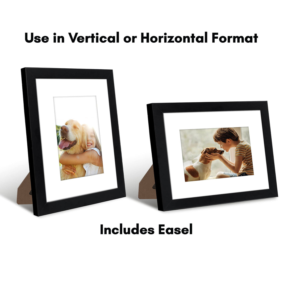 Americanflat 8x10 Picture Frame with Shatter-Resistant Glass - Set of 2 - Use as 5x7 Frame with Mat or Display 8x10 Photo Without Mat - Signature Collection - Photo Frames for Tabletop or Wall - Black