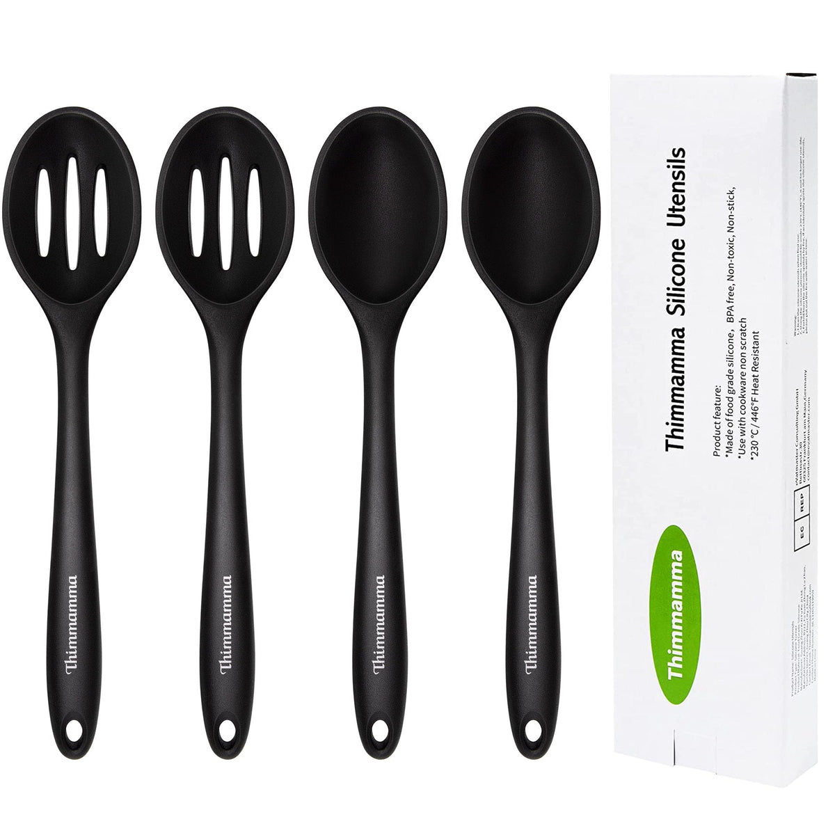 Silicone Cooking Spoon, Nonstick Kitchen Spoons for Cooking, Slotted and Solid Serving Spoon Heat Resistant, Silicone Mixing Spoons Basting for Nonstick Cookware 4 Pack