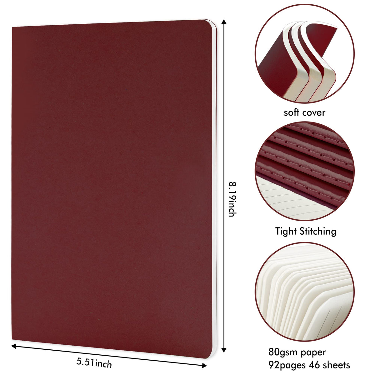 36 Pack Soft Cover Journal Bulk, Feela Lined Blank Travel Journal for Women Men Writing, Notebooks College Ruled for Work, Note Taking Notebook School Business Supplies, 8.2” x 5.5”, A5, Wine