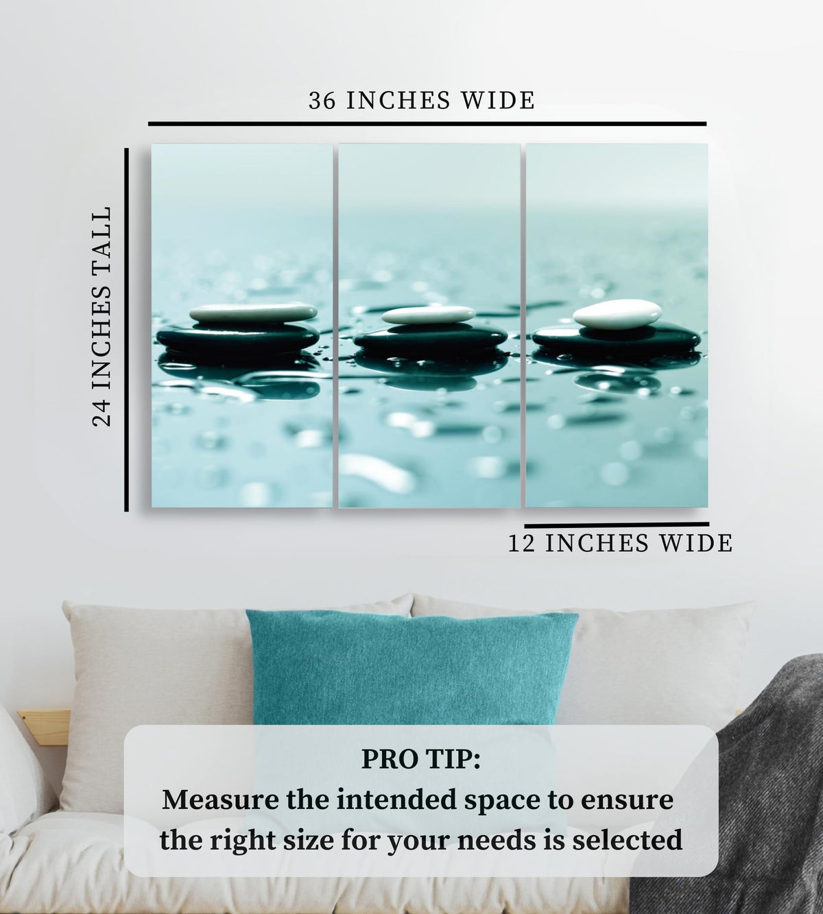 Lovely Home Essentials Zen Wall Art - 24x36 inch - Zen Wall Decor with Stones - 3 Panel Calming, Relaxing & Peaceful Canvas Print Artwork - Pictures for Spa, Therapy, Bathroom, Living Room & Office