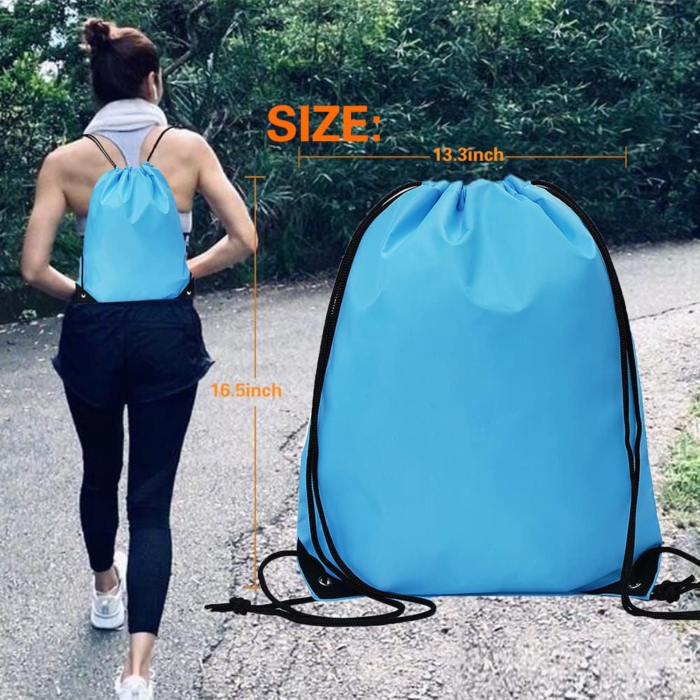 CODOBON 50 Pcs Drawstring Bags, Bulk Draw String Backpack, Cinch Polyester Bag for Gym Sport, Sky Blue