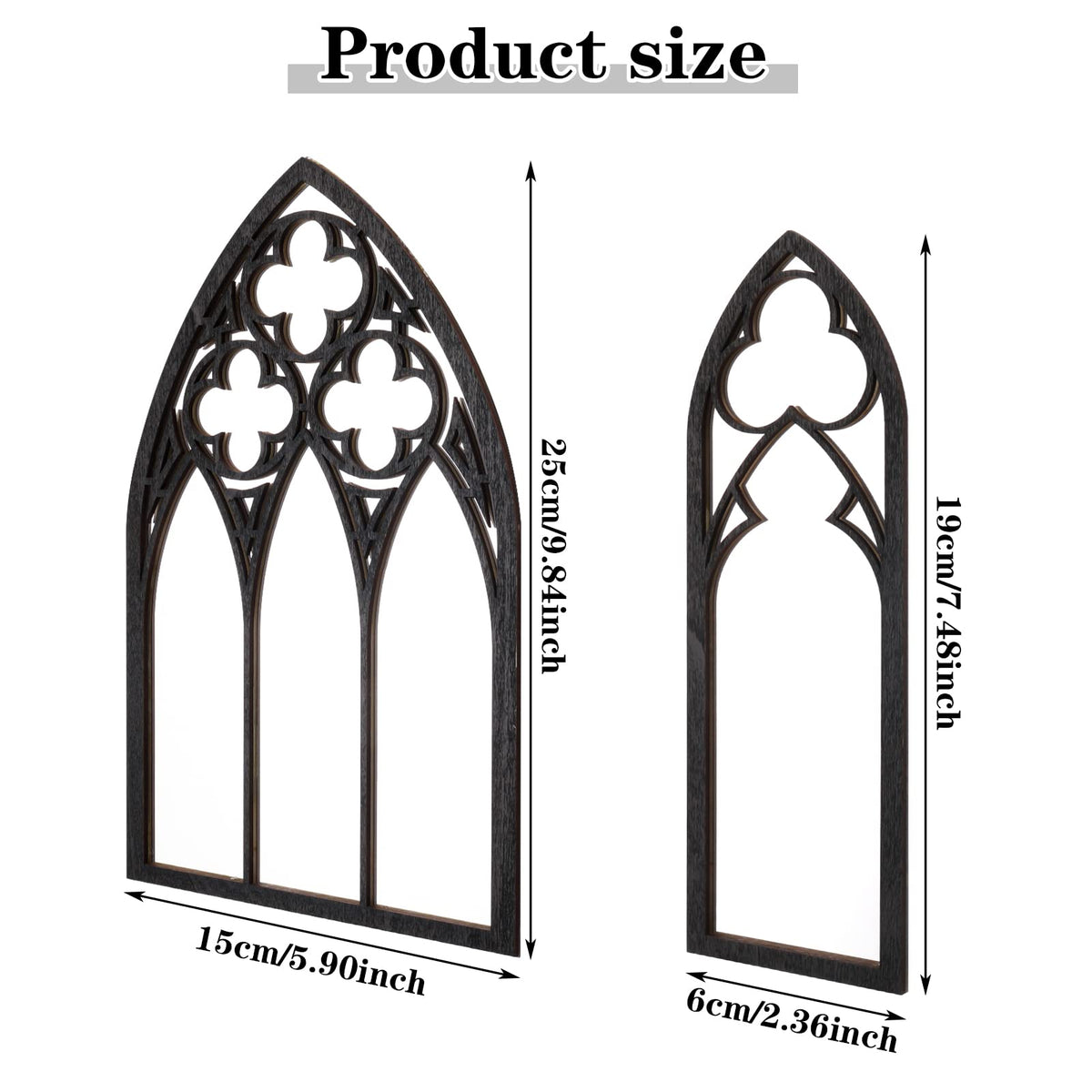 BOUMUSOE 3 Pack Gothic Mirrors, Cathedral Arch Frame, Tiny Gothic Room Decor - 9.8 inches Spooky Decorative Rustic Wall Hanging for Bedroom & Bathroom