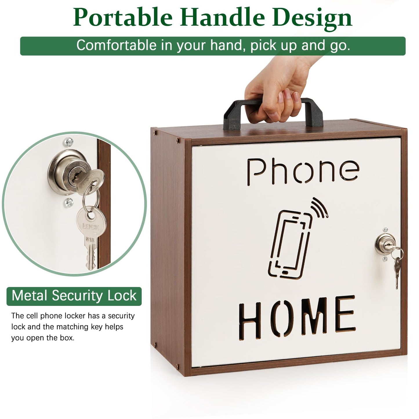 Echaprey Cell Phone Holder Classroom Adjustable 33 Slots Pocket Chart Wooden Cell Phone Storage Cabinet with Handle and Lock Desktop Cell Phone Holder for Classroom Office (Black Walnut)