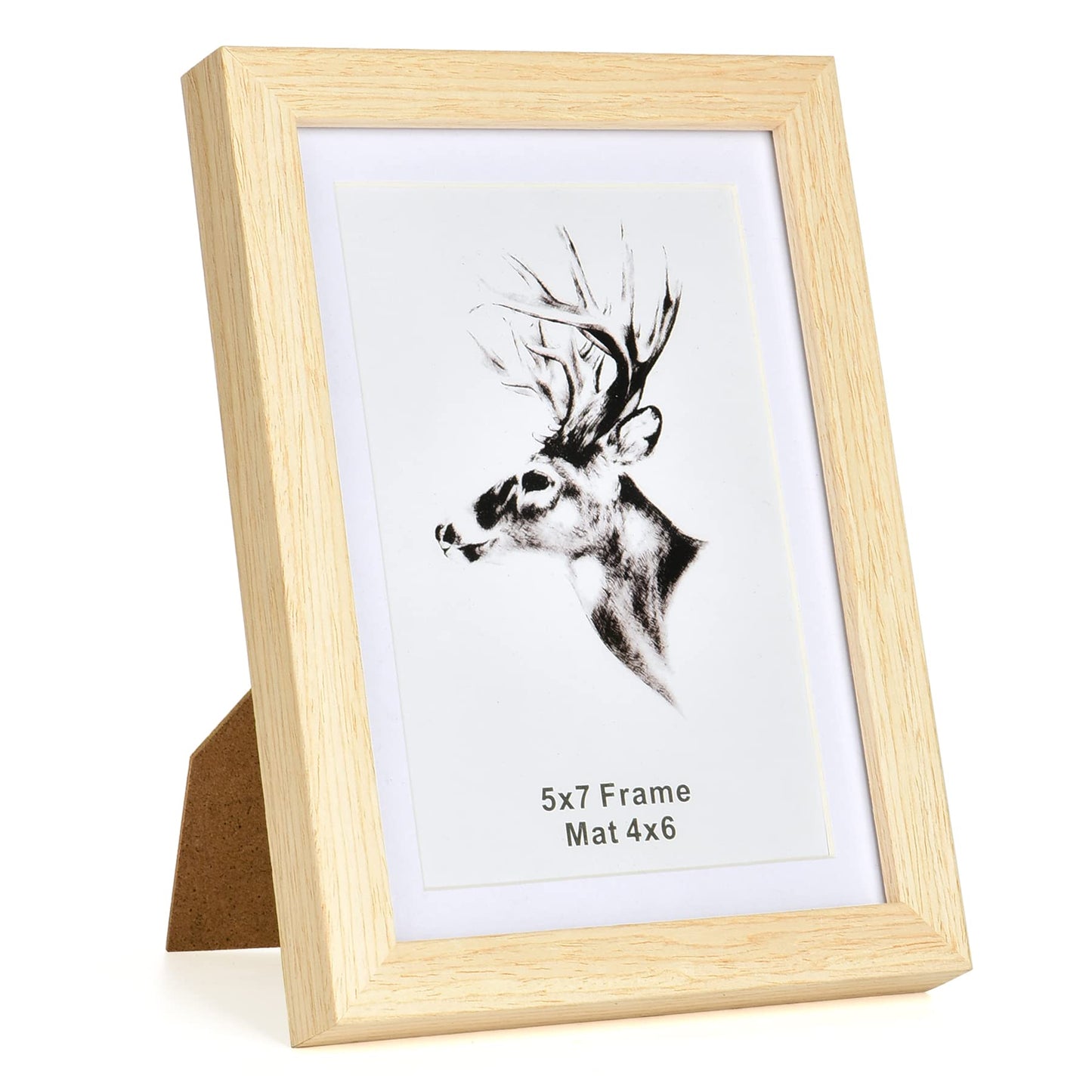 Yaetm 5x7 Oak Picture Frame with Mat for 4x6 Set of 4, Natural Solid Oak Wood Photo Frames 5 x 7 with Tempered Glass, Display on Tabletop or Wall Mounting
