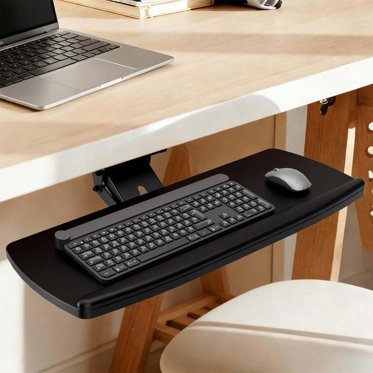 AX WABER Keyboard Tray Under Desk with Storage Drawer, Height Adjustable Keyboard Tray Slide Out 360° Swivel Tilt, Ergonomic Under Desk Mount Keyboard & Mouse Holder for Gaming Home Office, Black