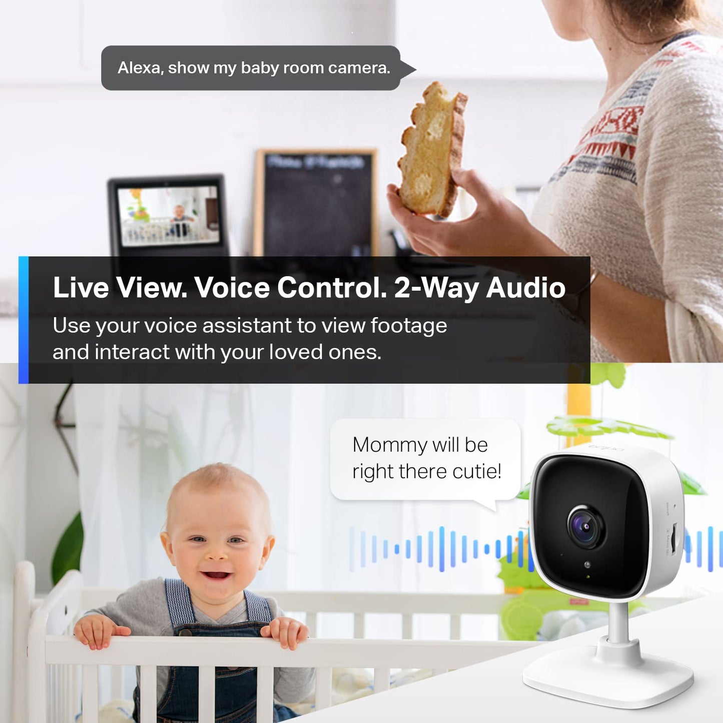 Tapo 2K Indoor Wired Security Camera - Works as a Baby Monitor & Pet Camera, Person/Motion/Baby Cry Detection, 2-Way Audio, Siren, Subscription-Free Local Storage or Optional Cloud, C110P4 (4-Pack)
