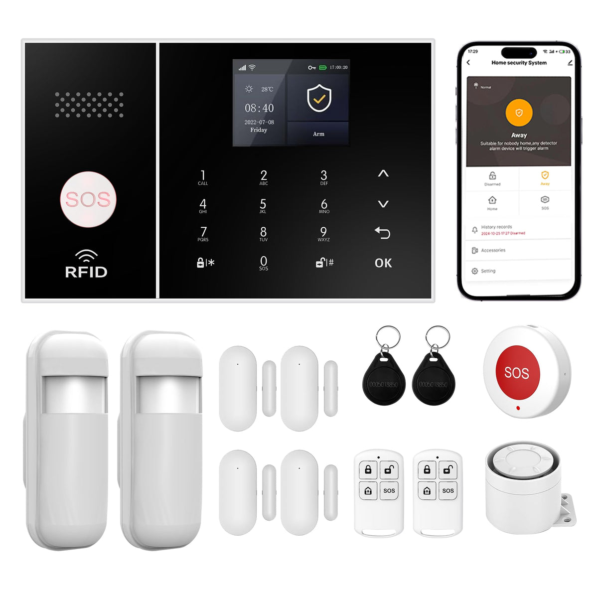 XUK Smart Home Security System,4G/GSM &WiFi Wireless Alarm Kit with Door/Window Sensors,PIR Motion Detectors,App Remote Control,Compatible with Alexa &Google Home,Easy Installation(13pcs Set)