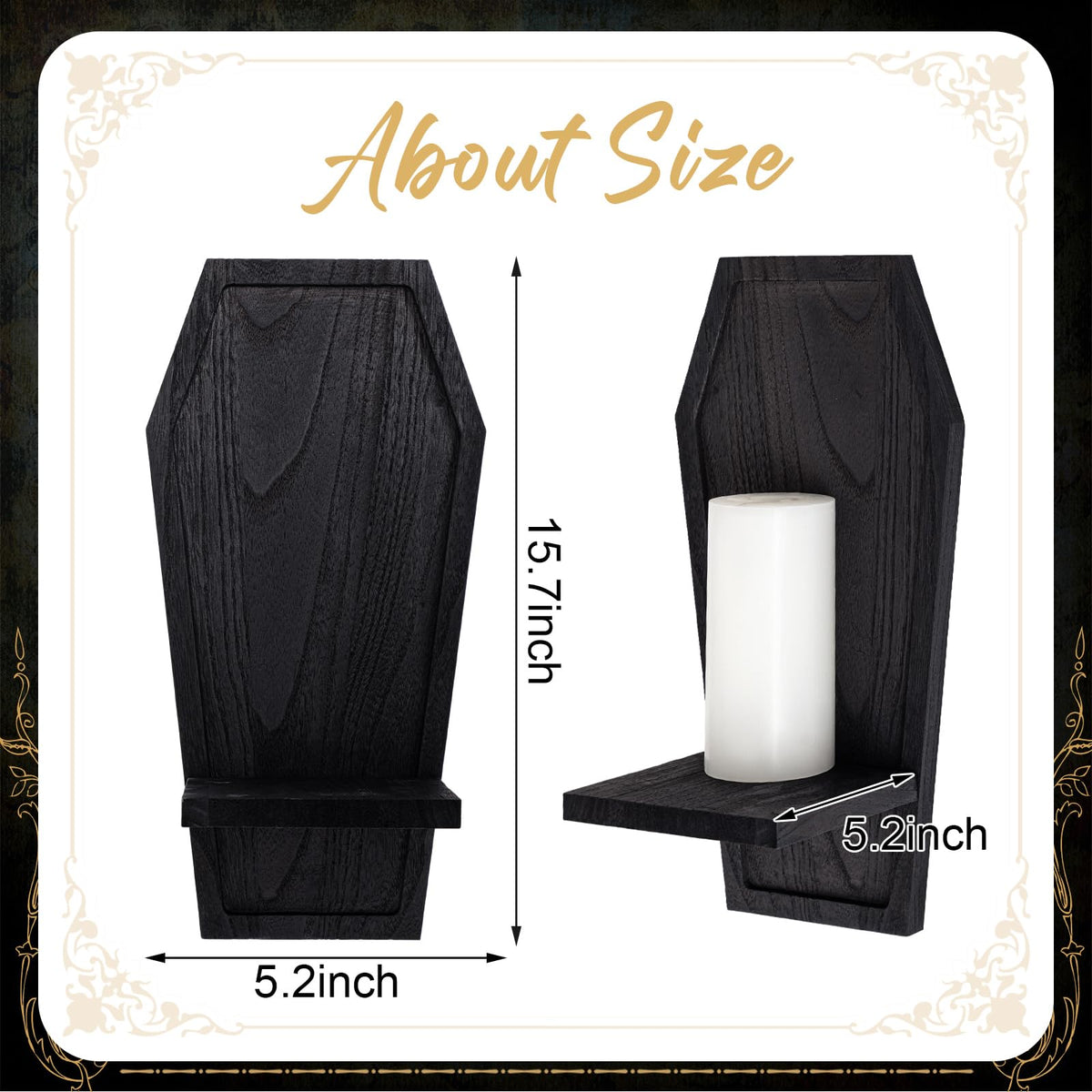 LemonRoad Set of 2 Gothic Wall Sconce Candle Holder Halloween Coffin Goth Decor Wall Mount Shelf Wooden Black Decorations for Bedroom Living Room Bathroom Home Dining Room Office Spooky Gifts