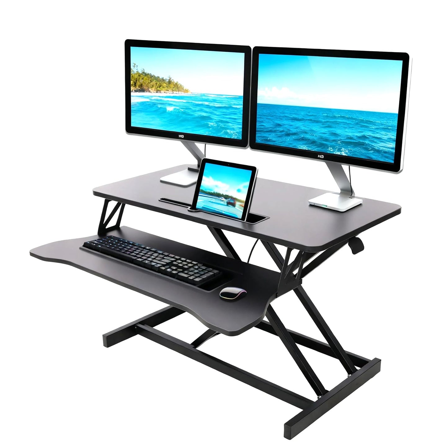 KYDEVO Standing Desk Converter, Height Adjustable Sit to Stand Riser, Dual Monitor and Laptop Workstation with Wide Keyboard Tray, Desk Lifter for Home Office