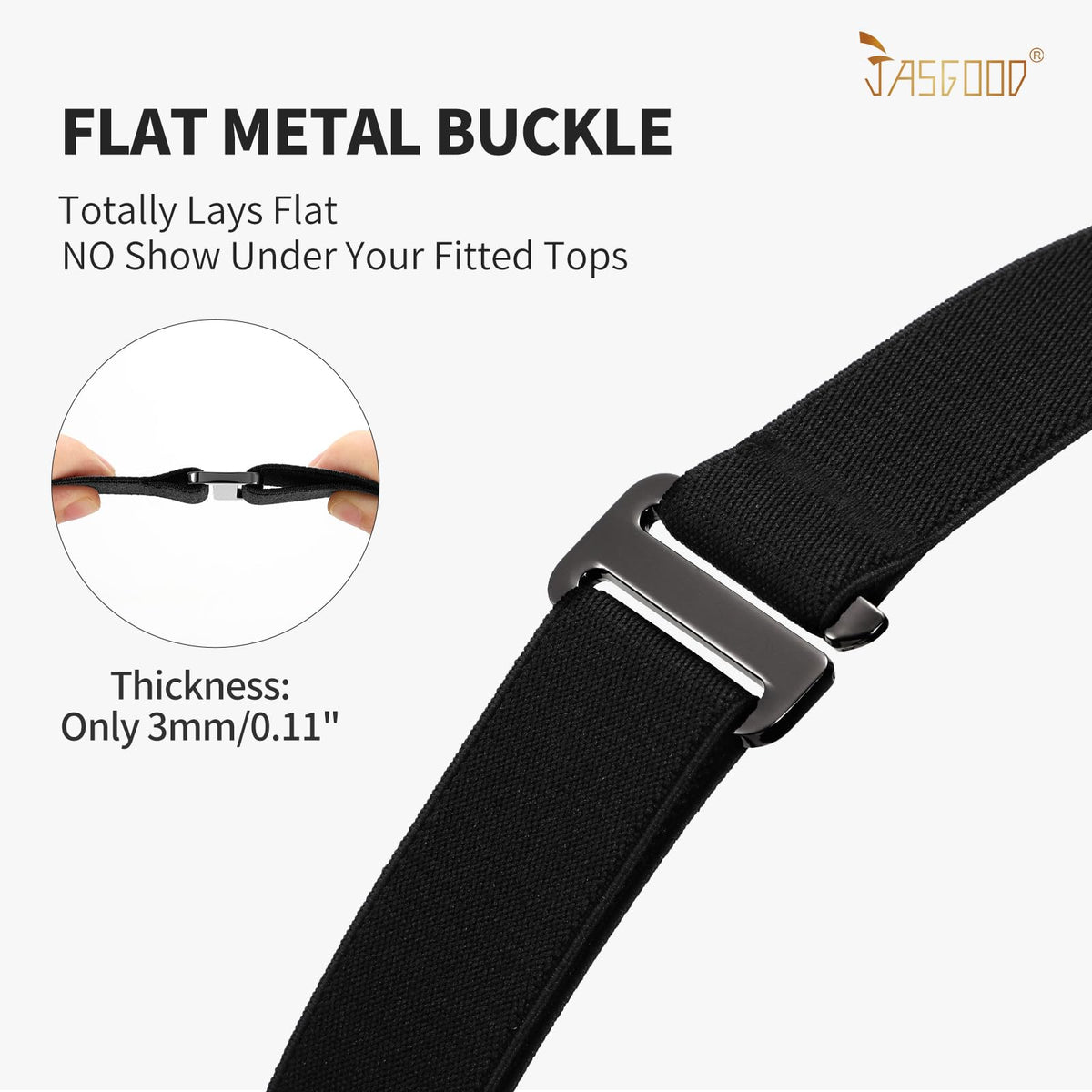 JASGOOD No Show Women Stretch Belt Invisible Elastic Web Strap Belt with Flat Buckle for Jeans Pants Dresses