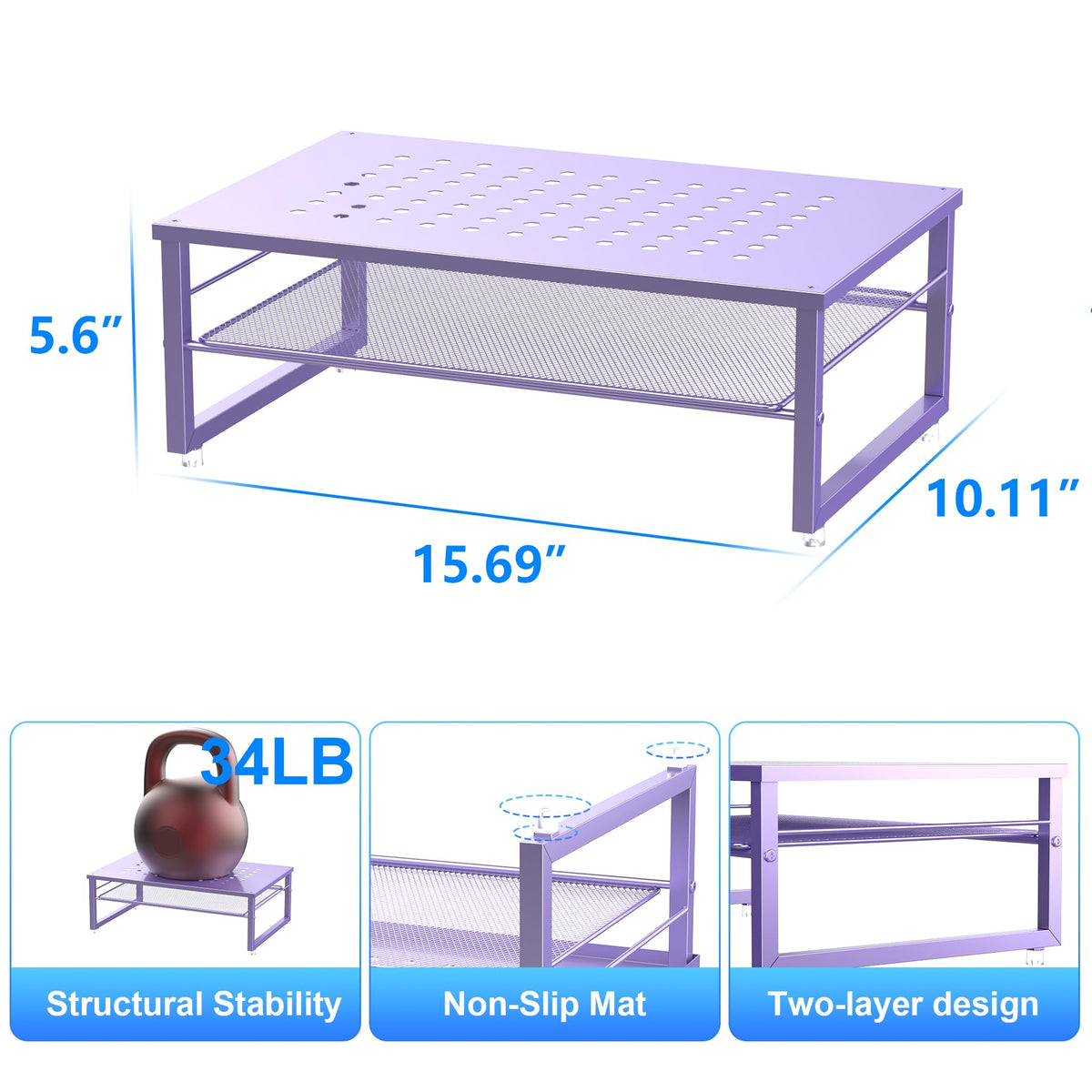 gianotter 2-Tier Metal Monitor Stand Riser, Office Desk Storage Organizer for Computer Monitor, Laptop, Printer, Office Supplies (Purple)