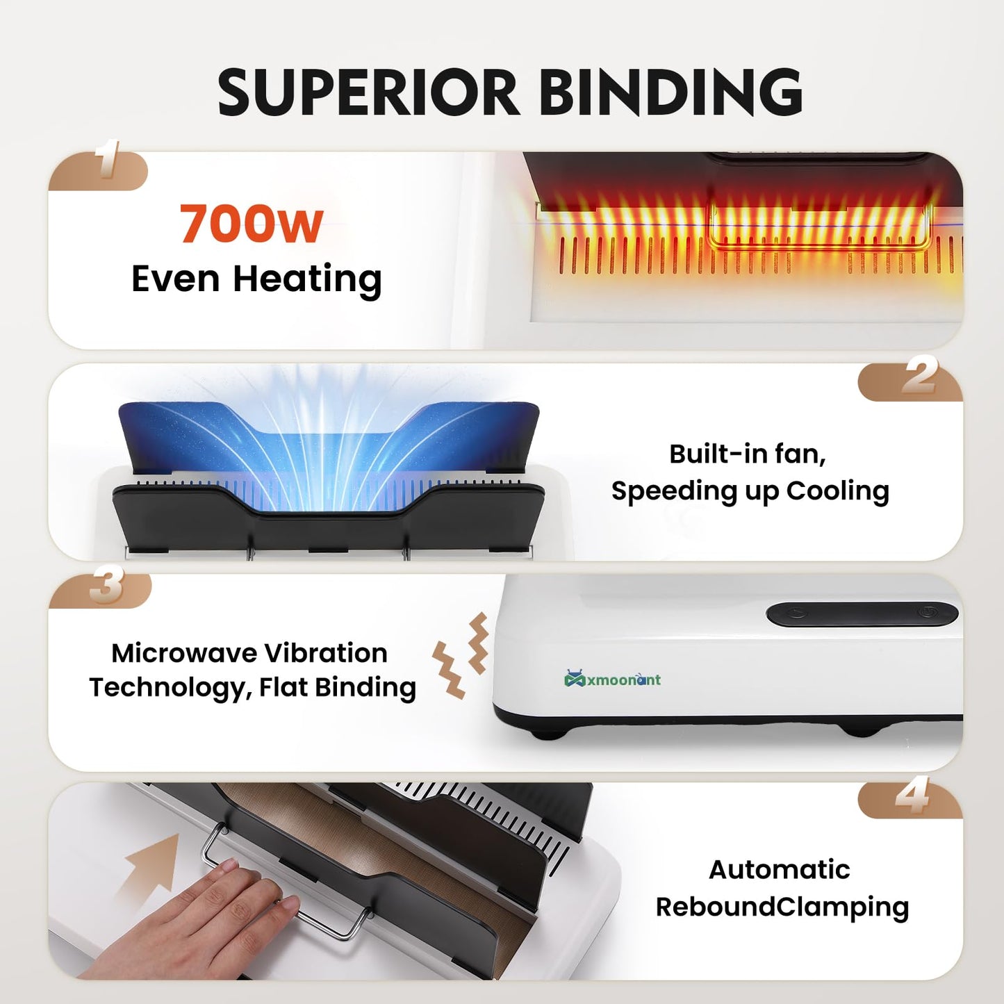 Mxmoonant Thermal Binding Machine PRO 500 Sheets, Instant Use|Digital Touch Panel|Air Cooling|Microwave Vibration, Electric Binder for A3(Short Edge)/A4/A5 Documents, Reports, Magazines, Scripts 110V