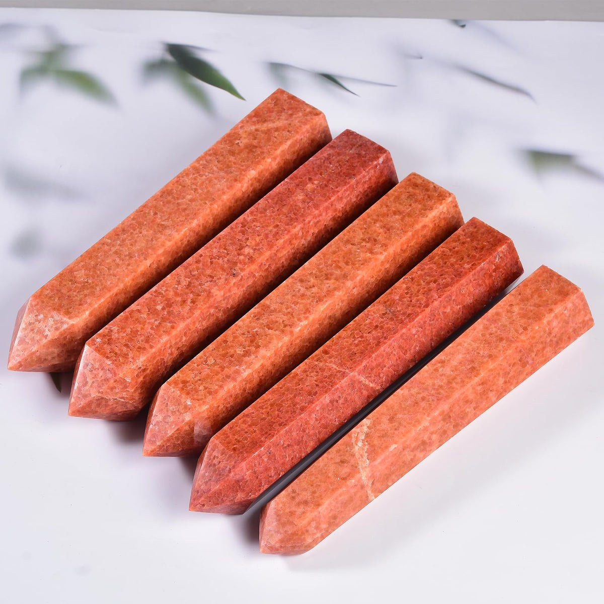 JIC Gem Large Sunstone Obelisk Tower Points Healing Crystal Wand 6 Faceted Quartz Crystals Tower Wand Home Decor Reiki Healing 1.7-2.2 Lbs