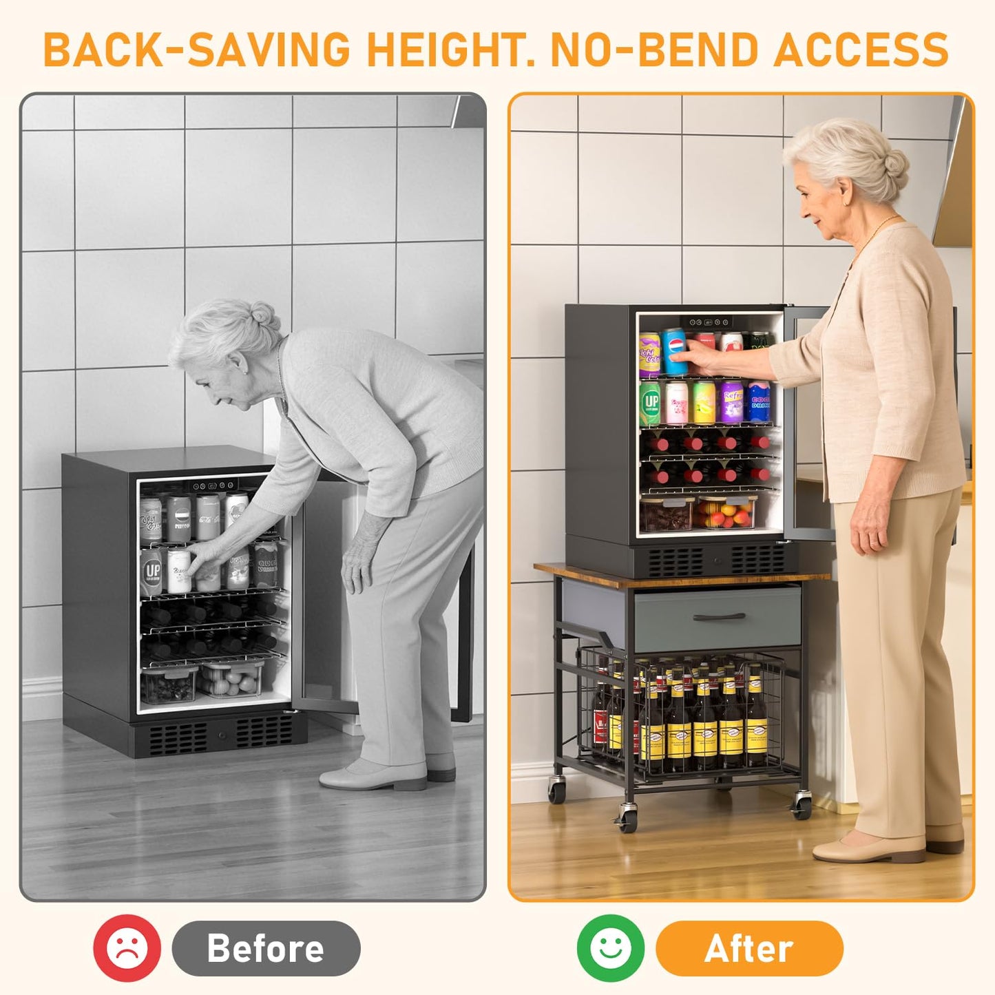 GloCryp Mini Fridge Stand, Heavy-Duty End Table Fridge Table with Storage, Small Refrigerator Stand with Rolling Wheels for Dorm, Kitchen,Pantry