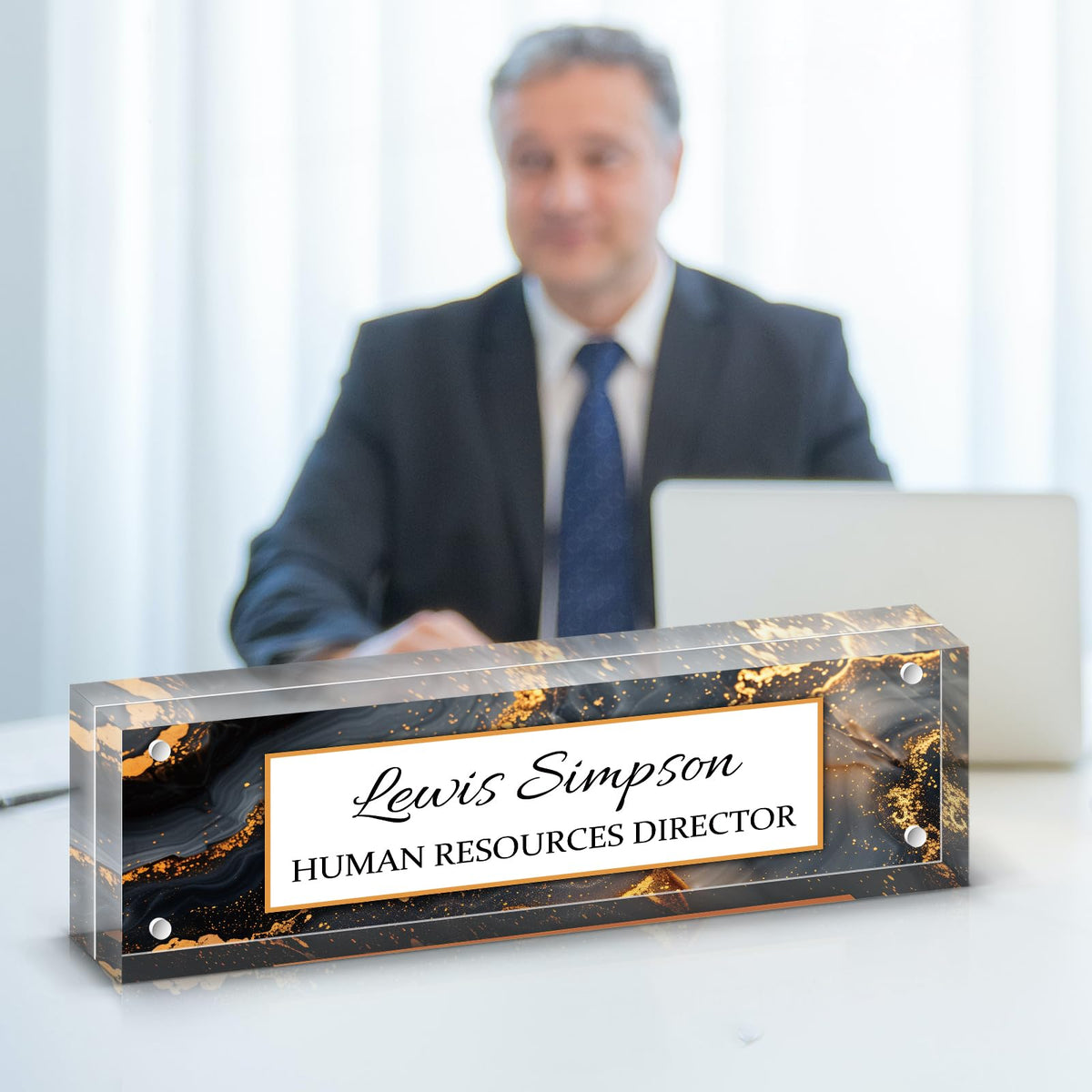 HETOOSHI Desk Name Plate Personalized, Desk Double sided pattern Name Plate Personalized Office Desk Decor for Women and Men , Teacher Nurse Boss Employee Appreciation Gifts (gilded marble, fixed pattern)