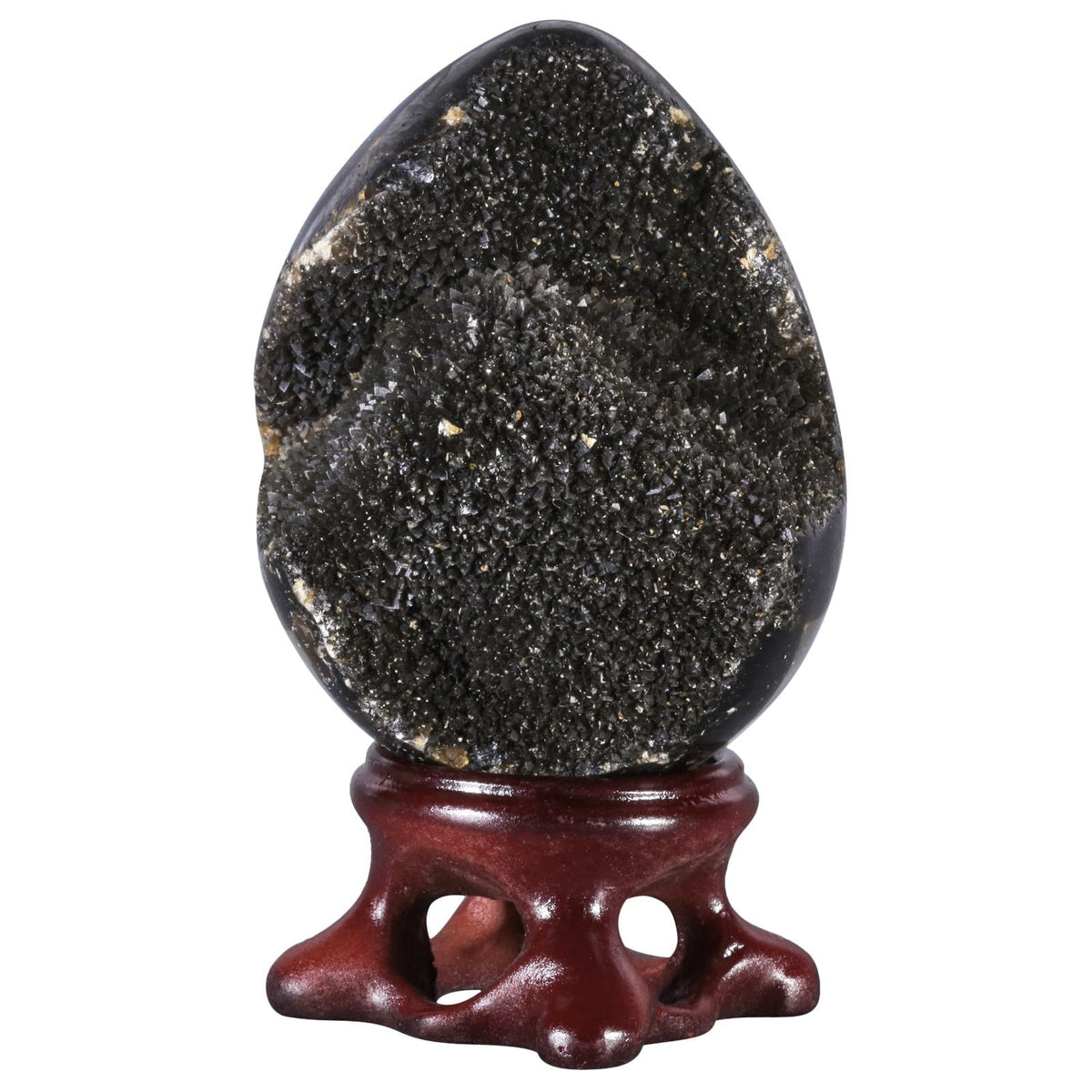 Sportmusies Natural Black Septarian Dragon Stone Geode Cluster Egg with Resin Stand, Decorative Crystal Cluster Egg Figurine for Home Reiki Healing Meditation, 1.96-2.75 inches