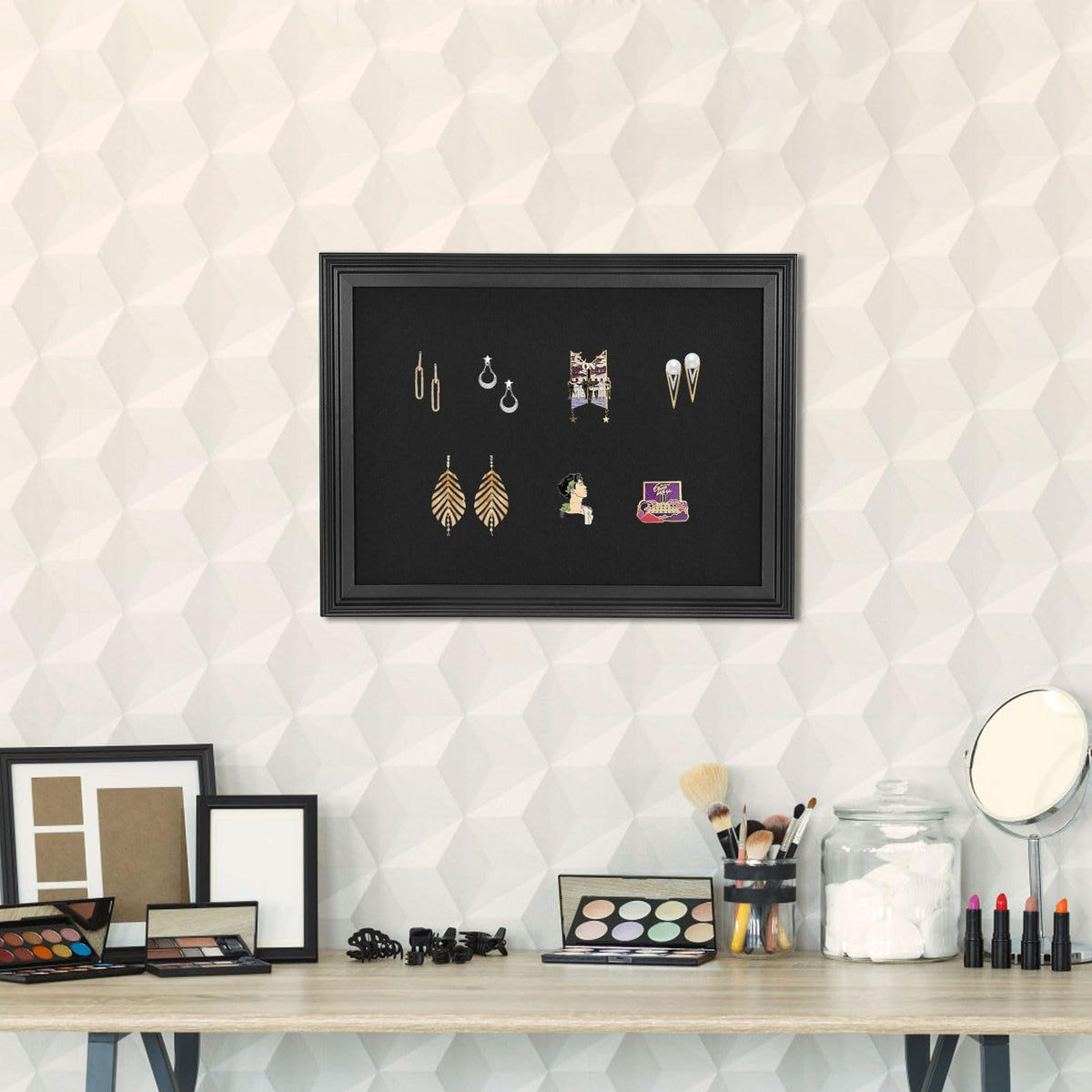 YCCYYCCY Bulletin Board with Felt, Black Wood Framed Display Bulletin Board for Walls with Pins, Eye Bolts, gaskets, Screws, Pin Board for Office, School and Home(MZB-BK,3343,1P)