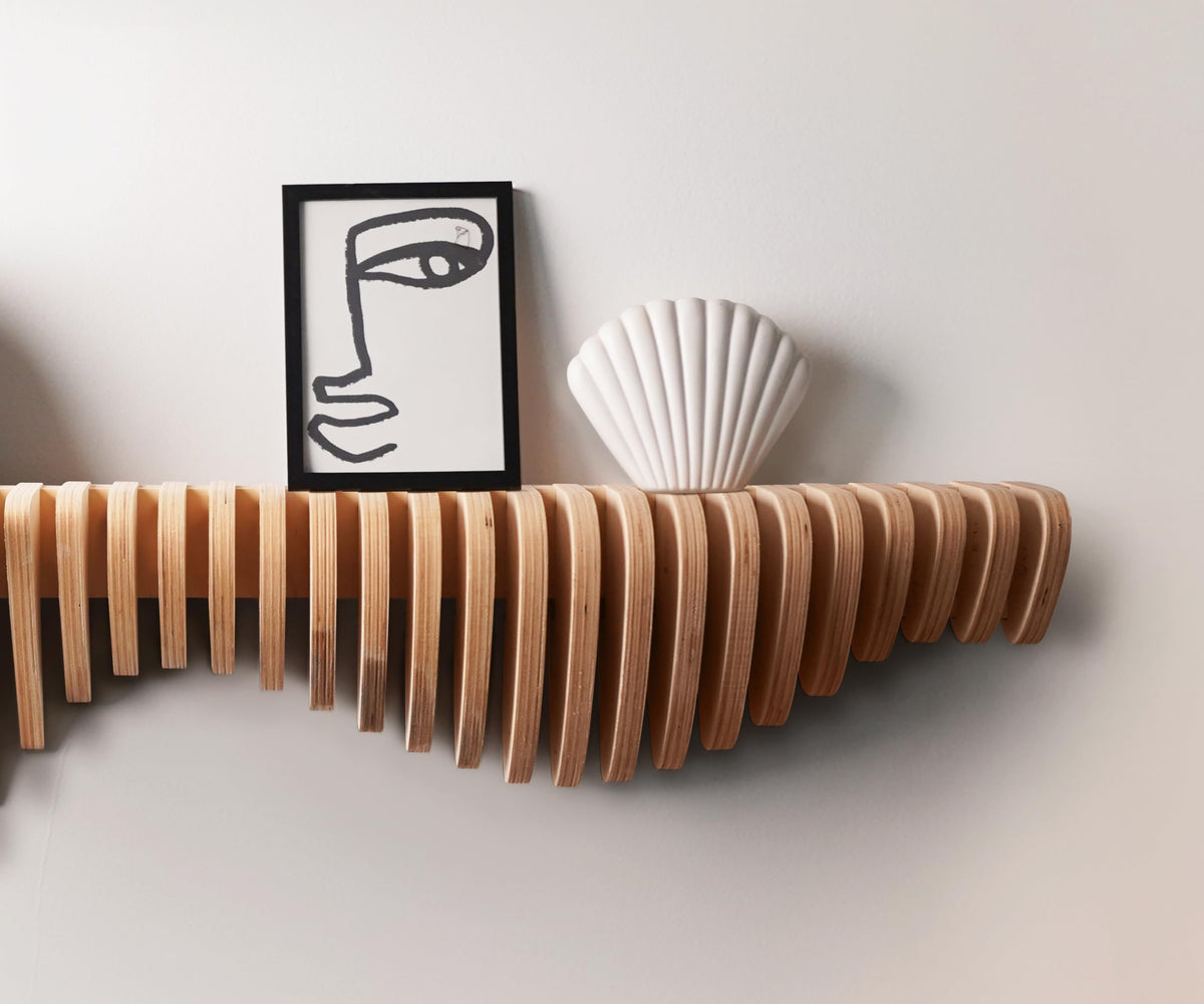 Lukelli Wooden Sound Wave Floating Shelf-4.8ft Modern Wall Shelf, 58x14x8.5in, Home Decor Design Furniture, for Living Room, Bedroom, Office, Studio