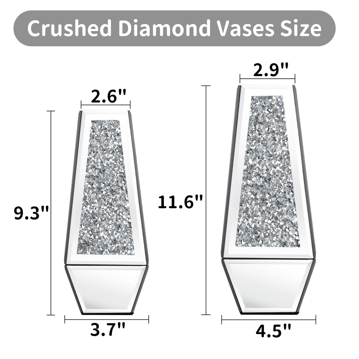 SHYFOY Crushed Diamond Mirrored Vases Set of 2, Silver Glass Flower Vases for Table Home Decor Crystal Vase for Dried Flowers Centerpieces - Can’t Hold Water