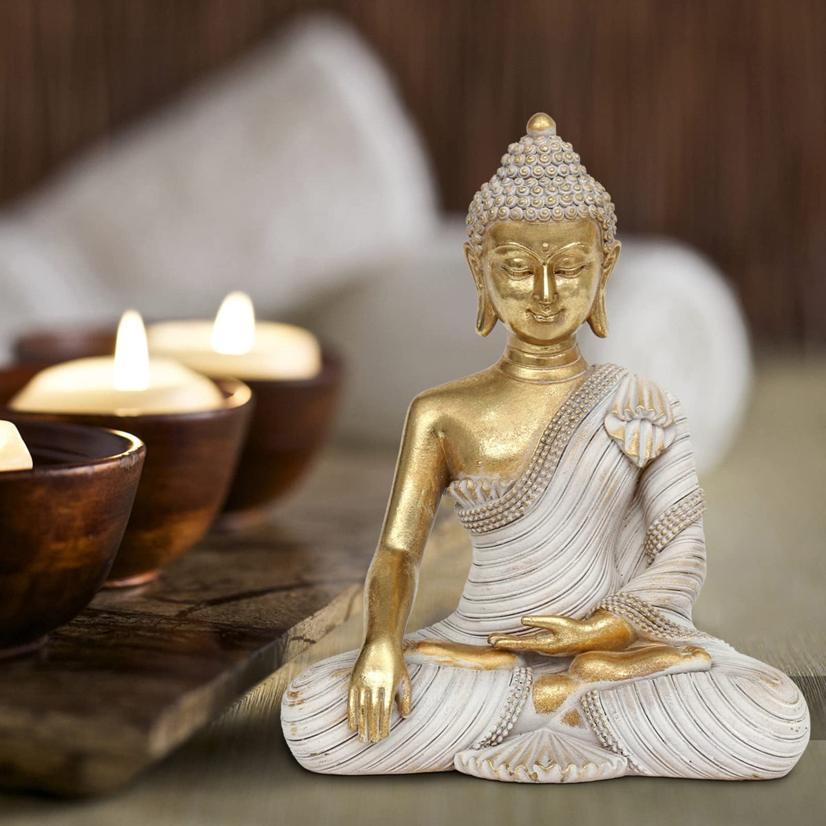 Gold Buddha Statue 10.2'' - Large Indoor Buddha for Home Decor, Zen, Living Room & Meditation