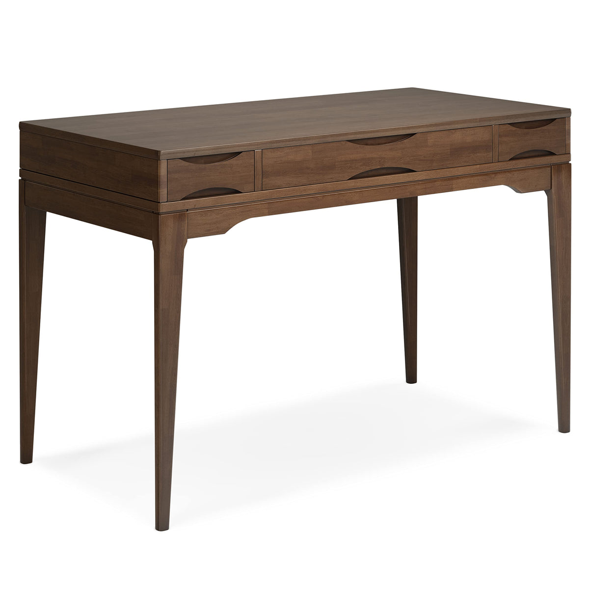 SIMPLIHOME Harper Desk and Bookcase Bundle - 48 inch Wide Solid Wood Mid Century Modern Desk with Drawers and 24 inch Wide 4-Shelf Bookcase in Walnut Brown, Home Office Furniture (Set of 2)