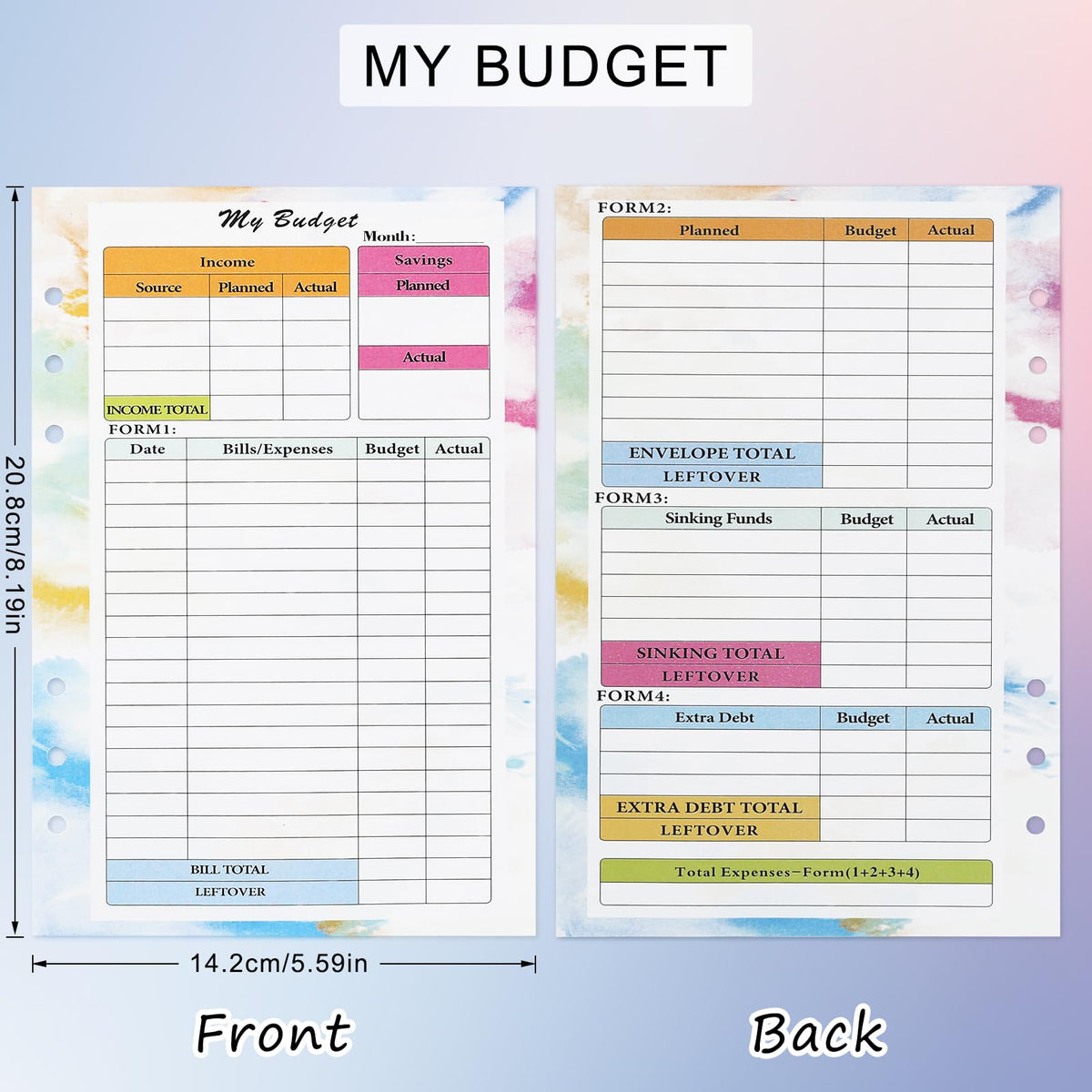 Toplive 7 Pack A5 Planner Inserts Monthly Weekly Planner Refills Paper 6 Ring Expense Budget Sheets with Cash Envelopes Divider Ruler Stickers, for A5 Planner Binder Cover, Colorful