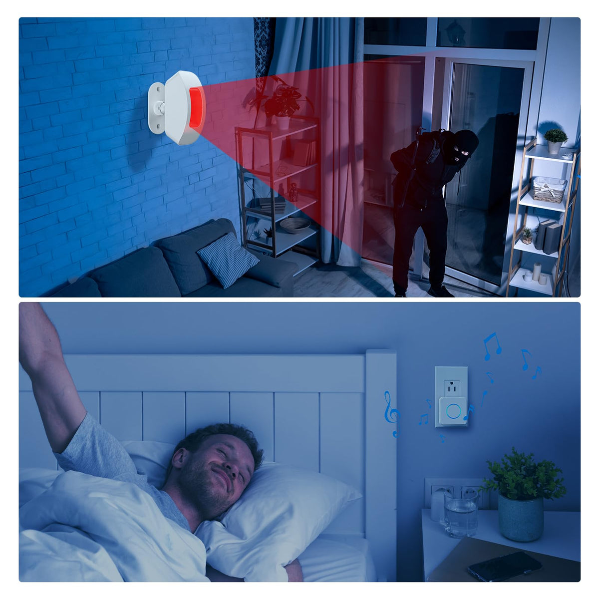 Wireless Motion Sensor Alarm Indoor: Motion Detector Alarm for Business Store Home Security with 35 Ringer/Led Light Remind- Motion Sensor Door Chime with Buzzer