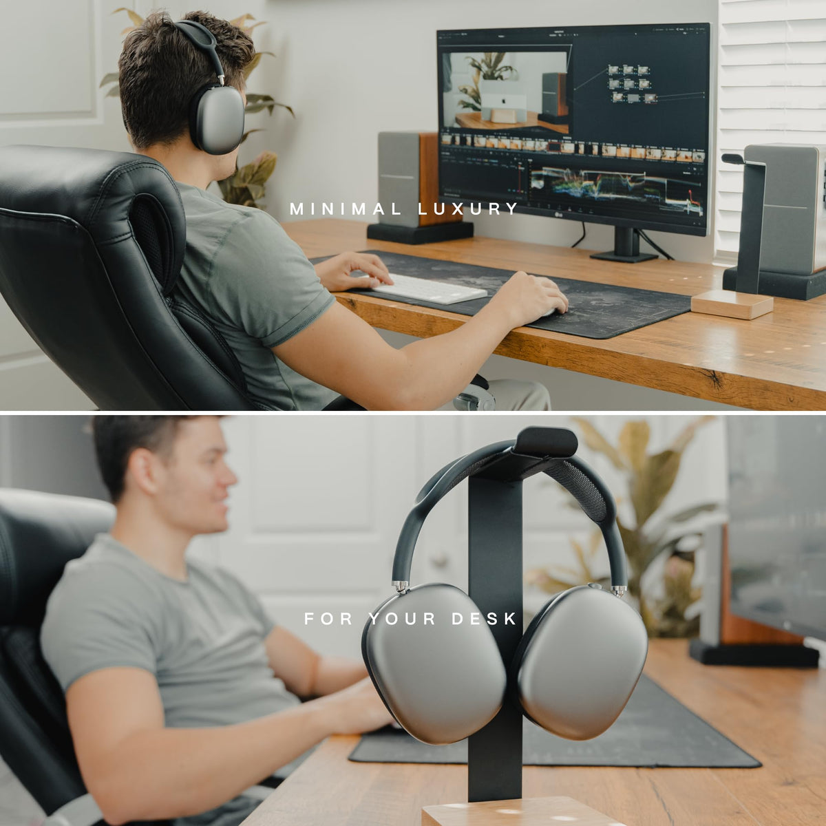 COREMINDED Universal Headphone Stand for Desk, Solid Wood Gaming Headset Stand, Heavy Duty Wooden Headphones Holder, Compatible with Airpods Max and More