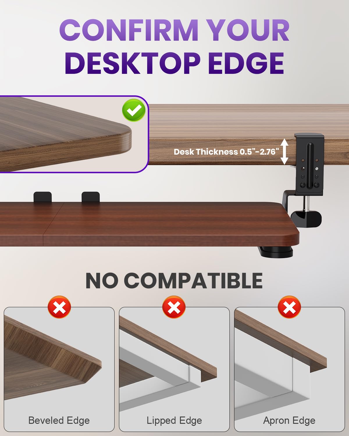 Zontera Ergonomic Keyboard Tray Under Desk, Pull Out with Adjustable C-clamp, 25.6 (31.5 Including Clamps) x 11.8 Inch Slide Out Computer Keyboard Drawer Mouse Tray for Typing, Large & Walnut