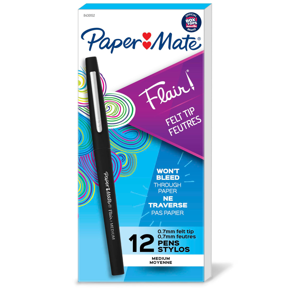 Paper Mate Flair Felt Tip Pens, Medium Point (0.7mm), Black, 12 Count - Teacher Supplies, Journaling, Note-Taking, Writing